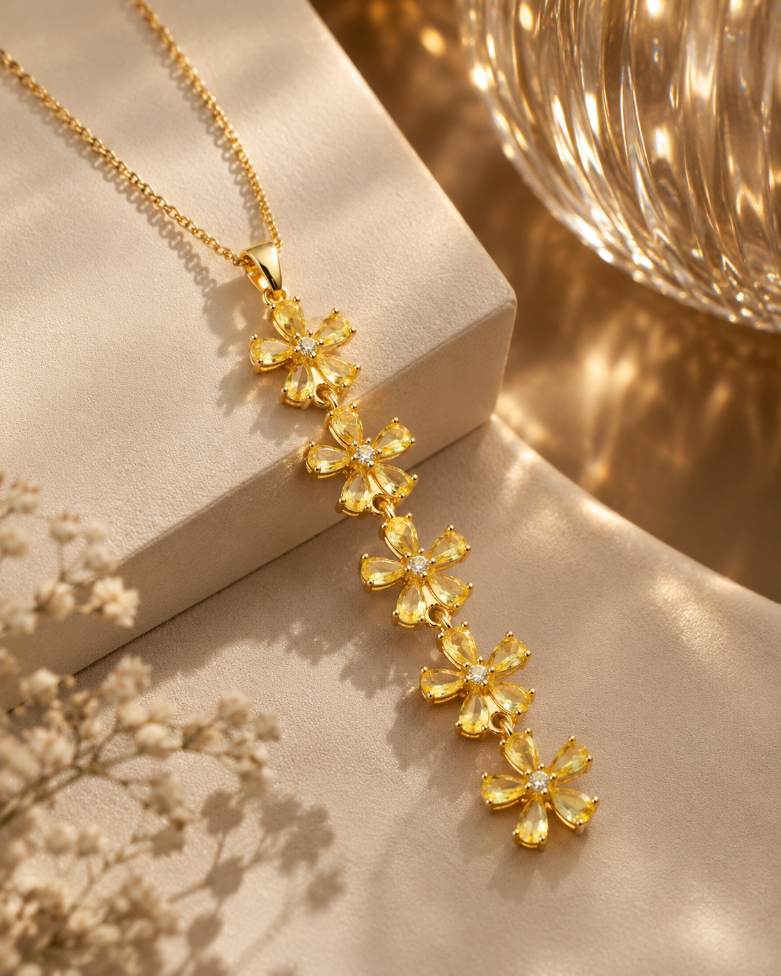 Citrine Crystal Flower Cascade Necklace product photo - Maxiblink