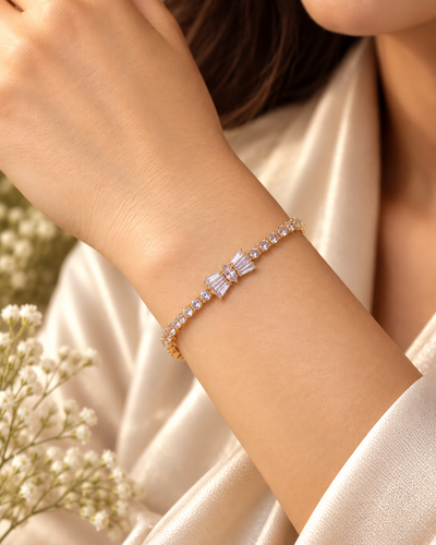 Bow Baguette Tennis Bracelet - anti-tarnish gold plated bracelet - Maxiblink