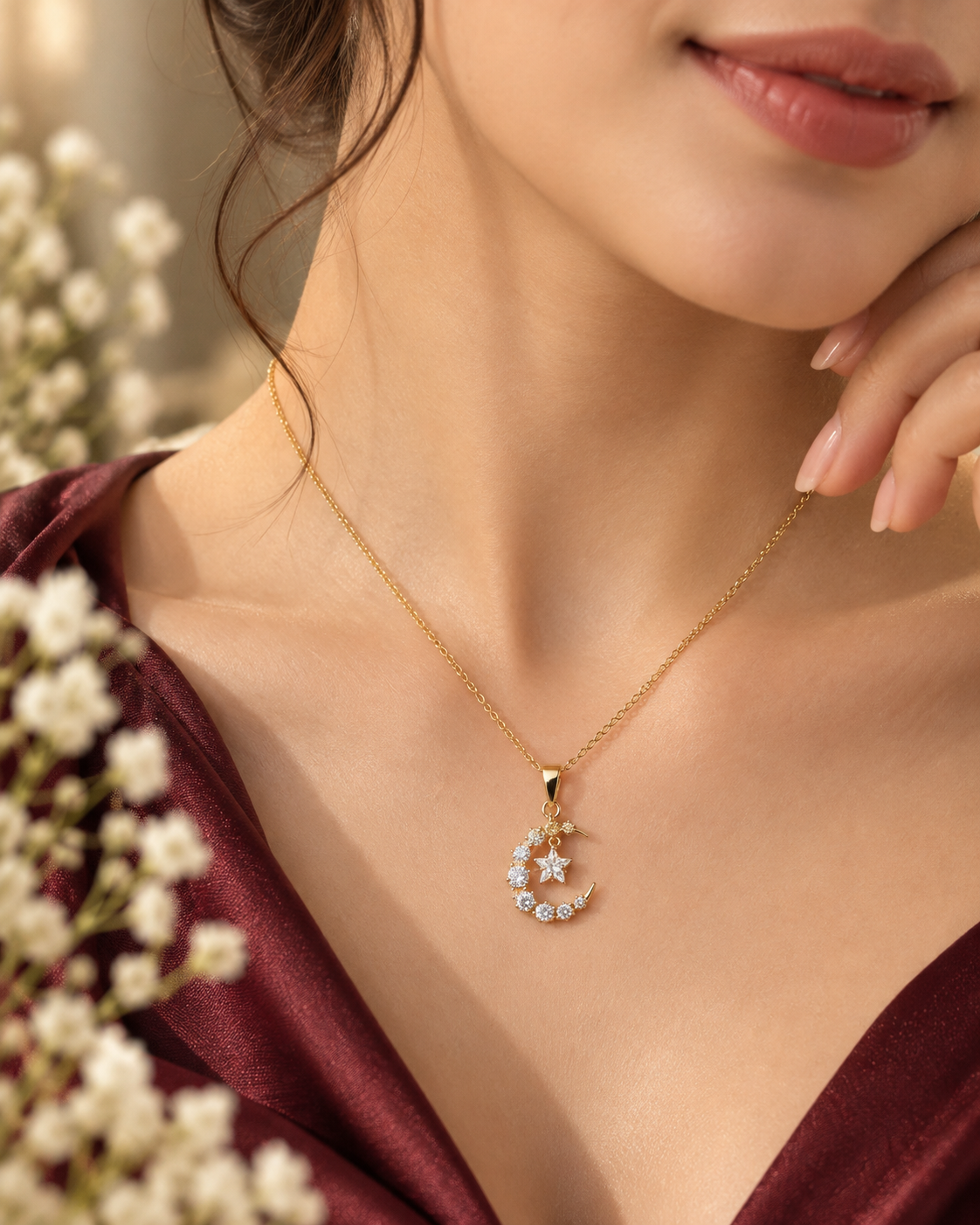 Celestial Moon & Star Pendant Necklace - anti-tarnish pendant necklace - Maxiblink