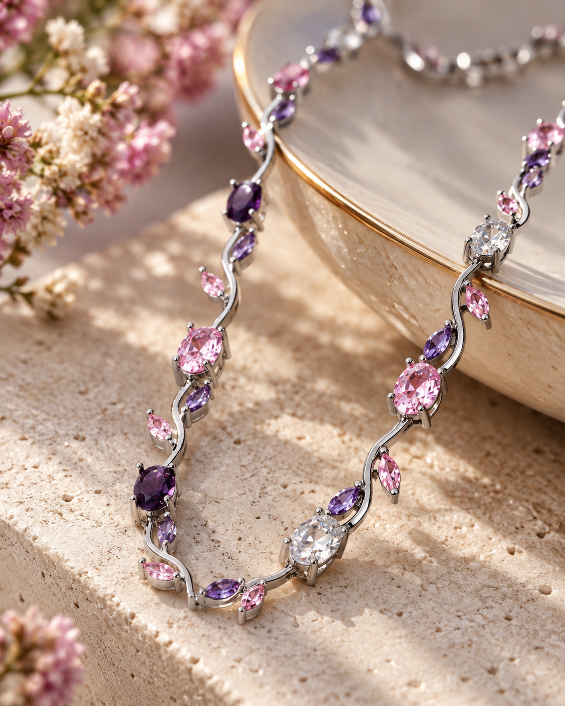 Multi-Stone Wave Necklace alternate angle - Maxiblink