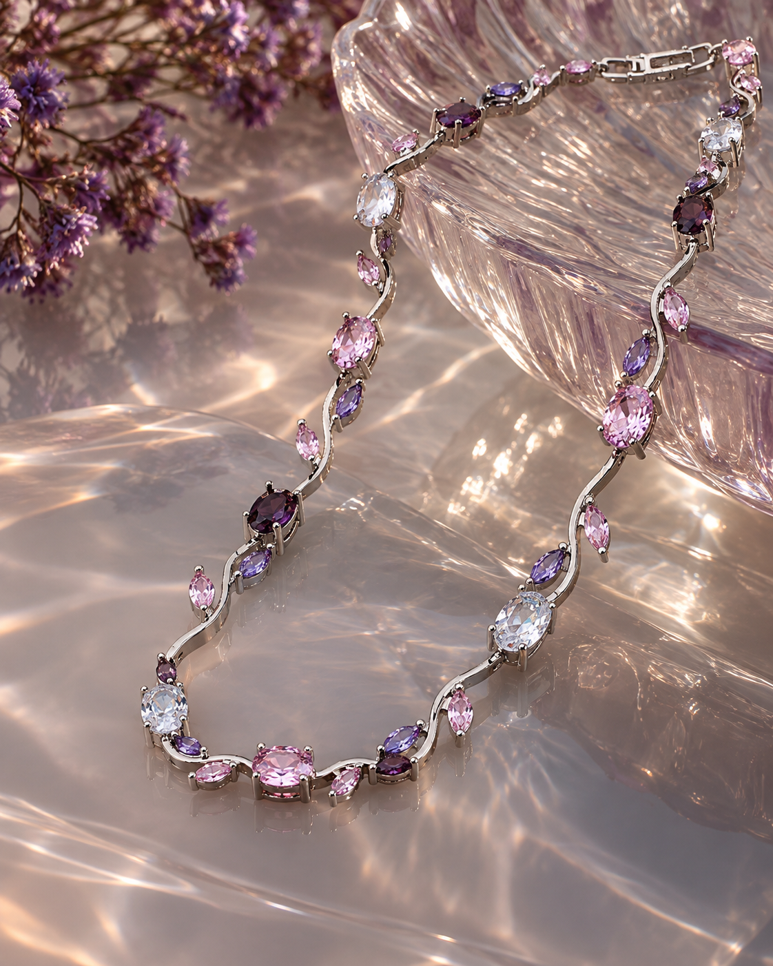 Multi-Stone Wave Necklace styling view - Maxiblink