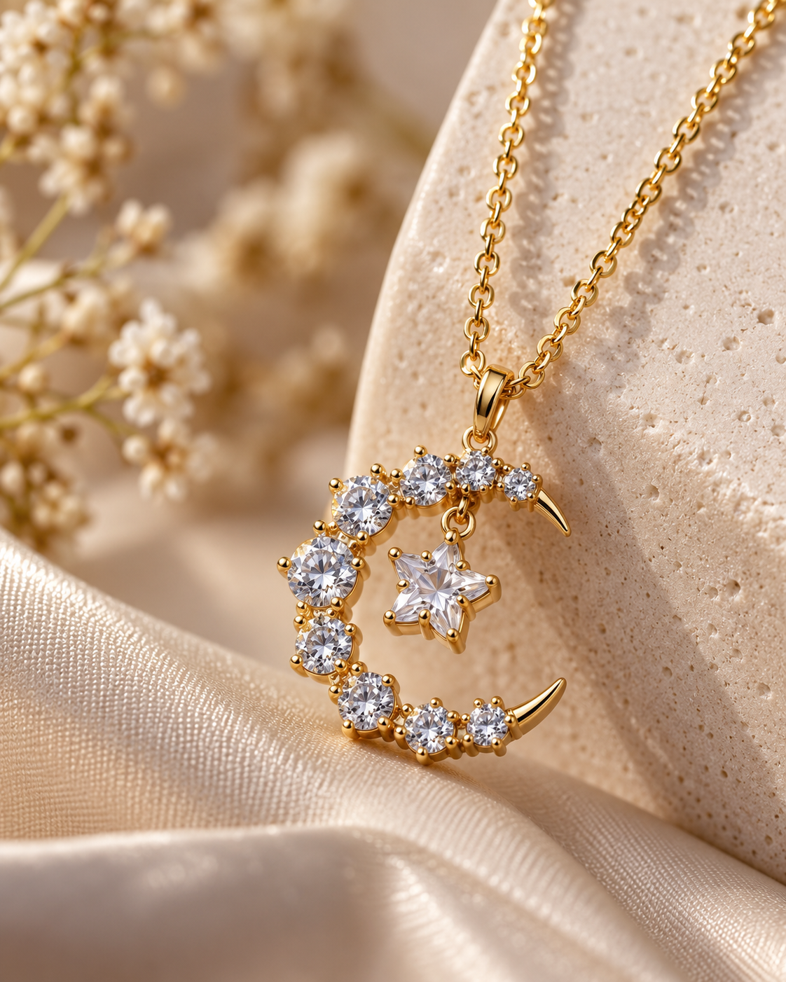 Celestial Moon & Star Pendant Necklace alternate angle - Maxiblink
