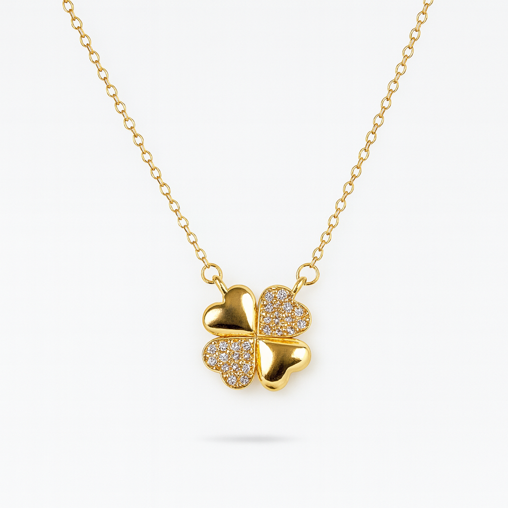 Magnetic Clover Heart Necklace – 4-in-1 CZ Pendant, Anti-Tarnish Gold