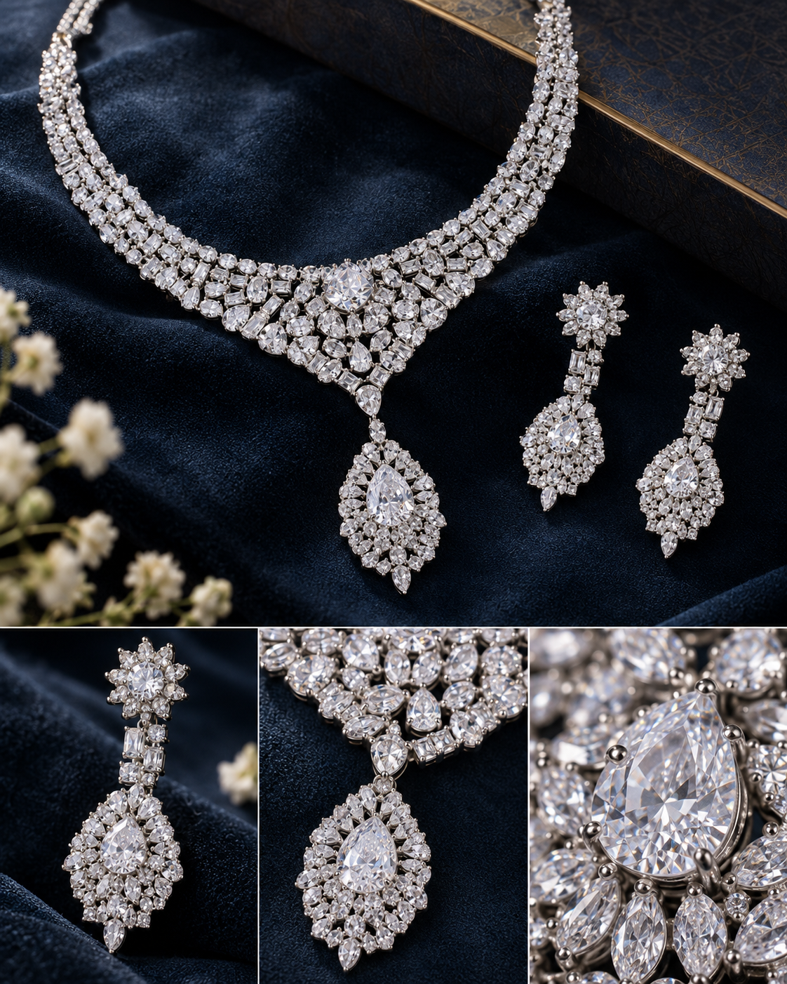 Crystal Cascade American Diamond Necklace Set