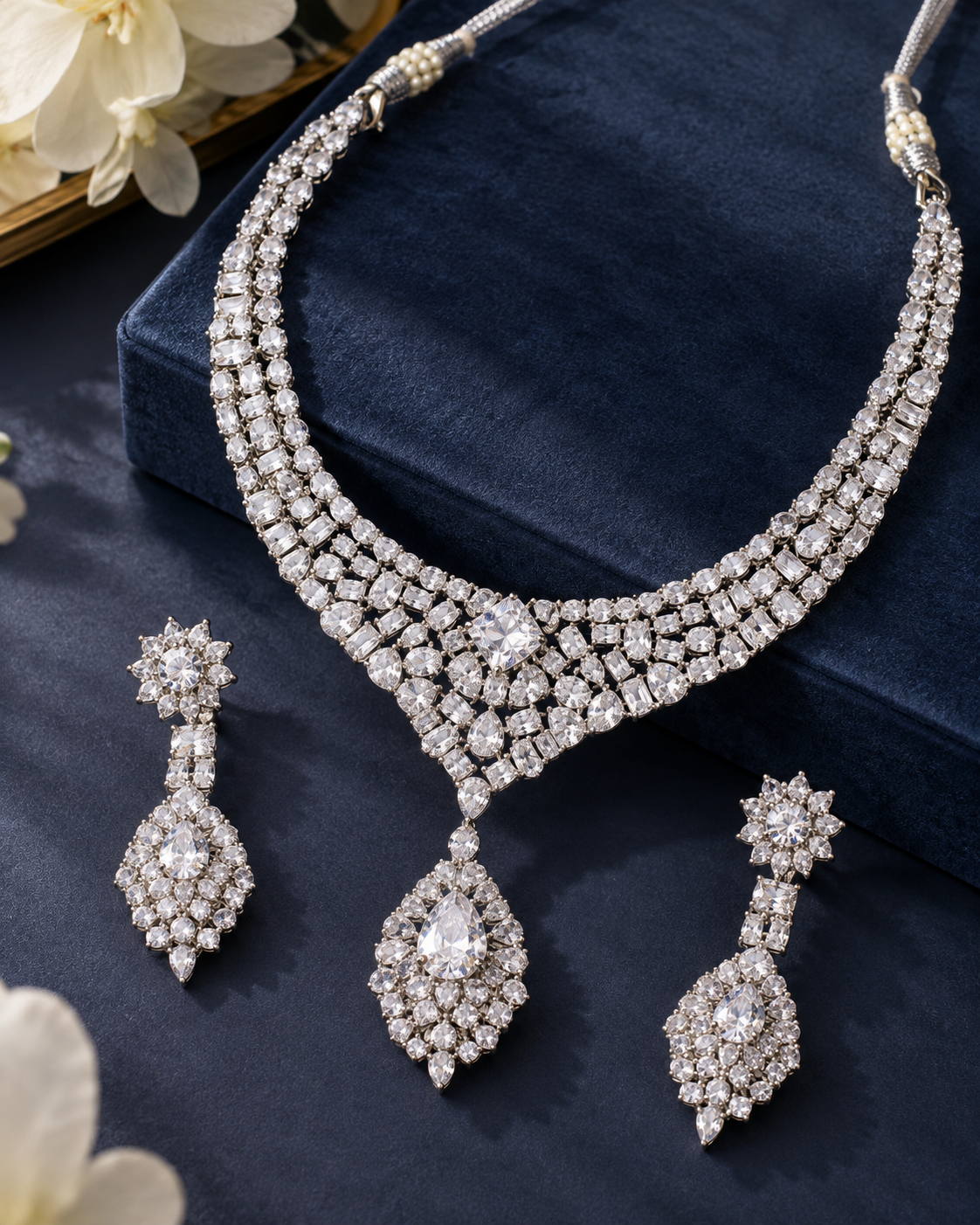 Crystal Cascade American Diamond Necklace Set