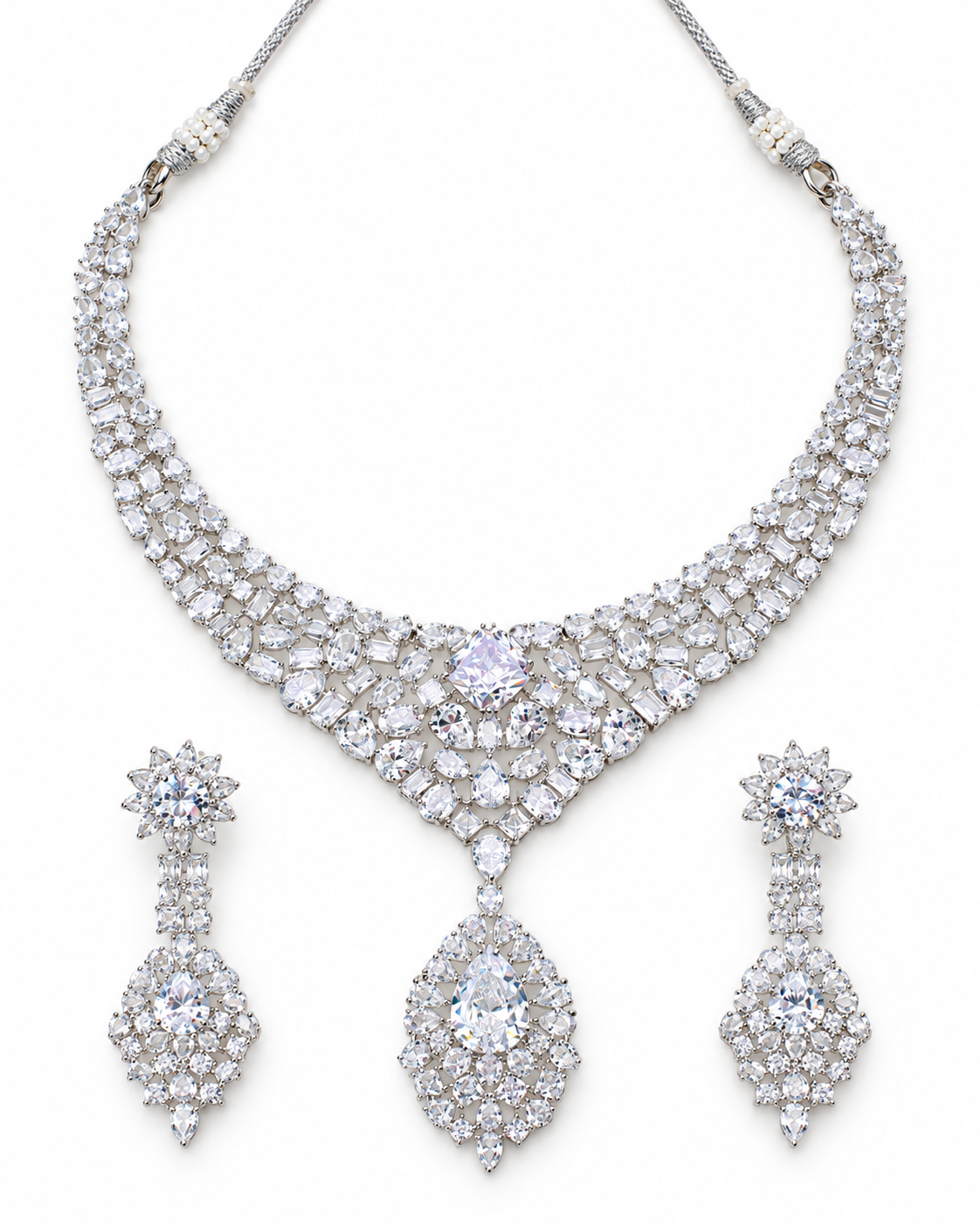 Crystal Cascade American Diamond Necklace Set