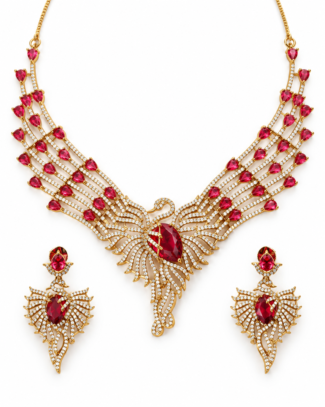 Ruby Flame Gold-Plated American Diamond Necklace Set