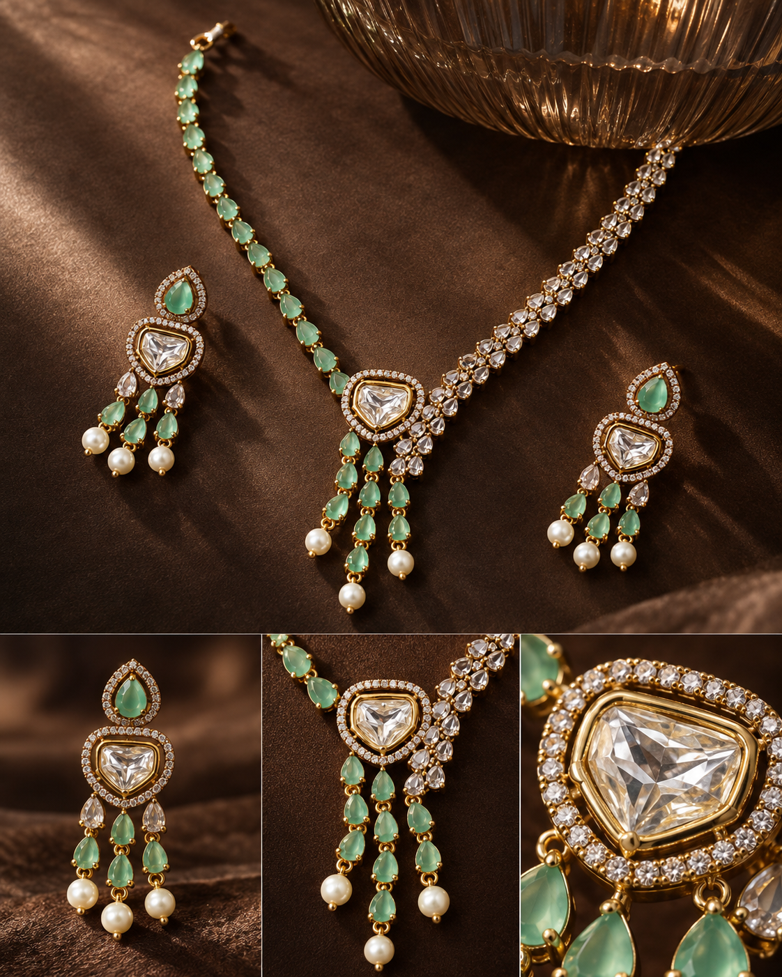 Mint Kundan Tassel Necklace Set