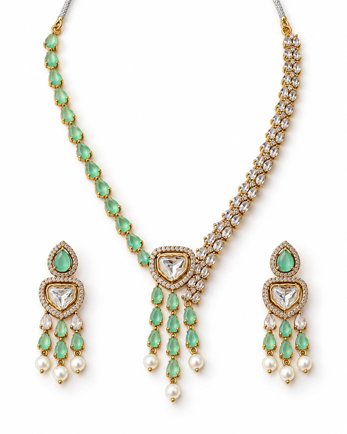 Mint Kundan Tassel Necklace Set