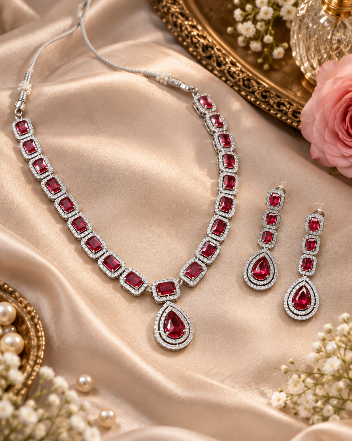 Pink Halo Link Necklace Set