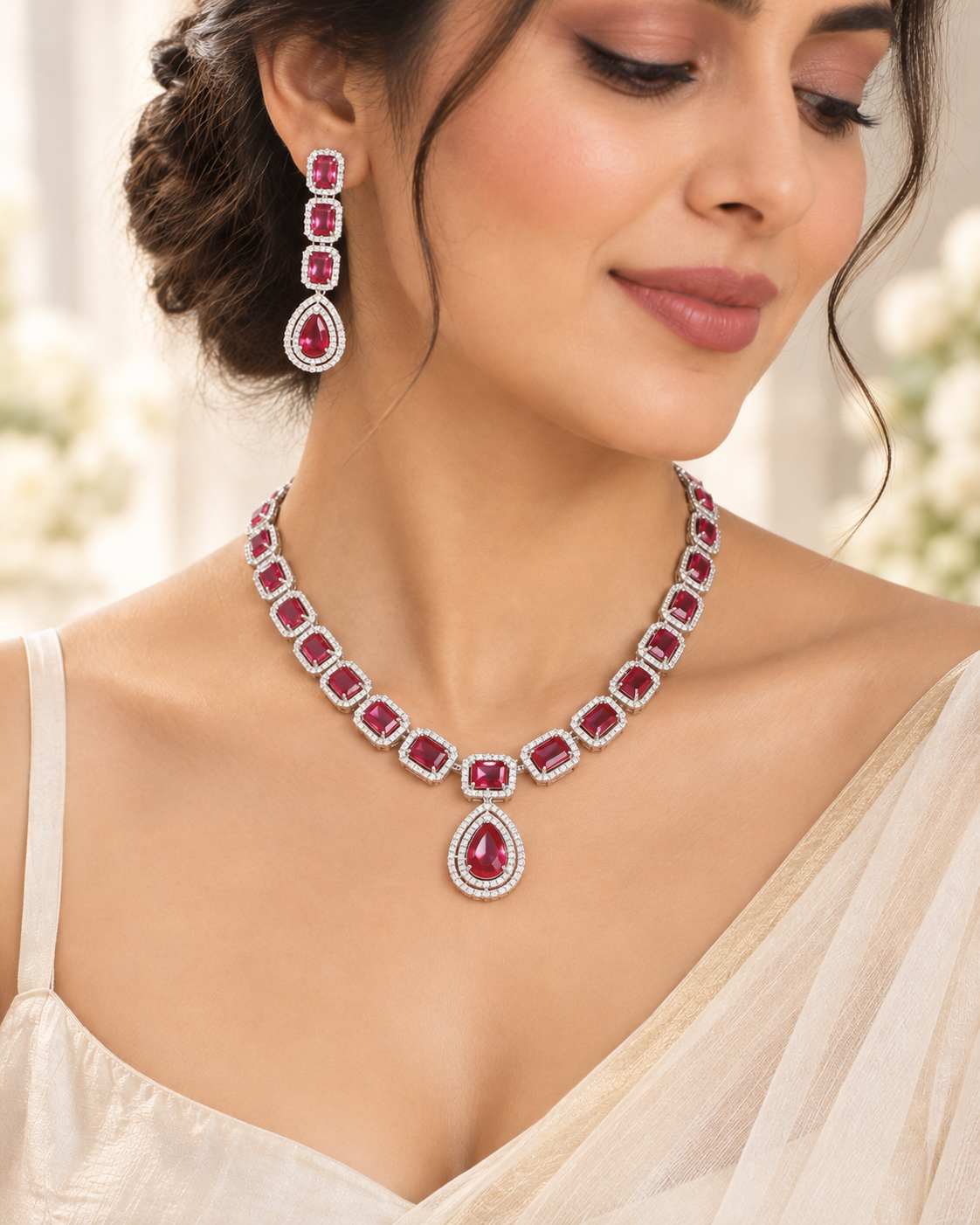 Pink Halo Link Necklace Set