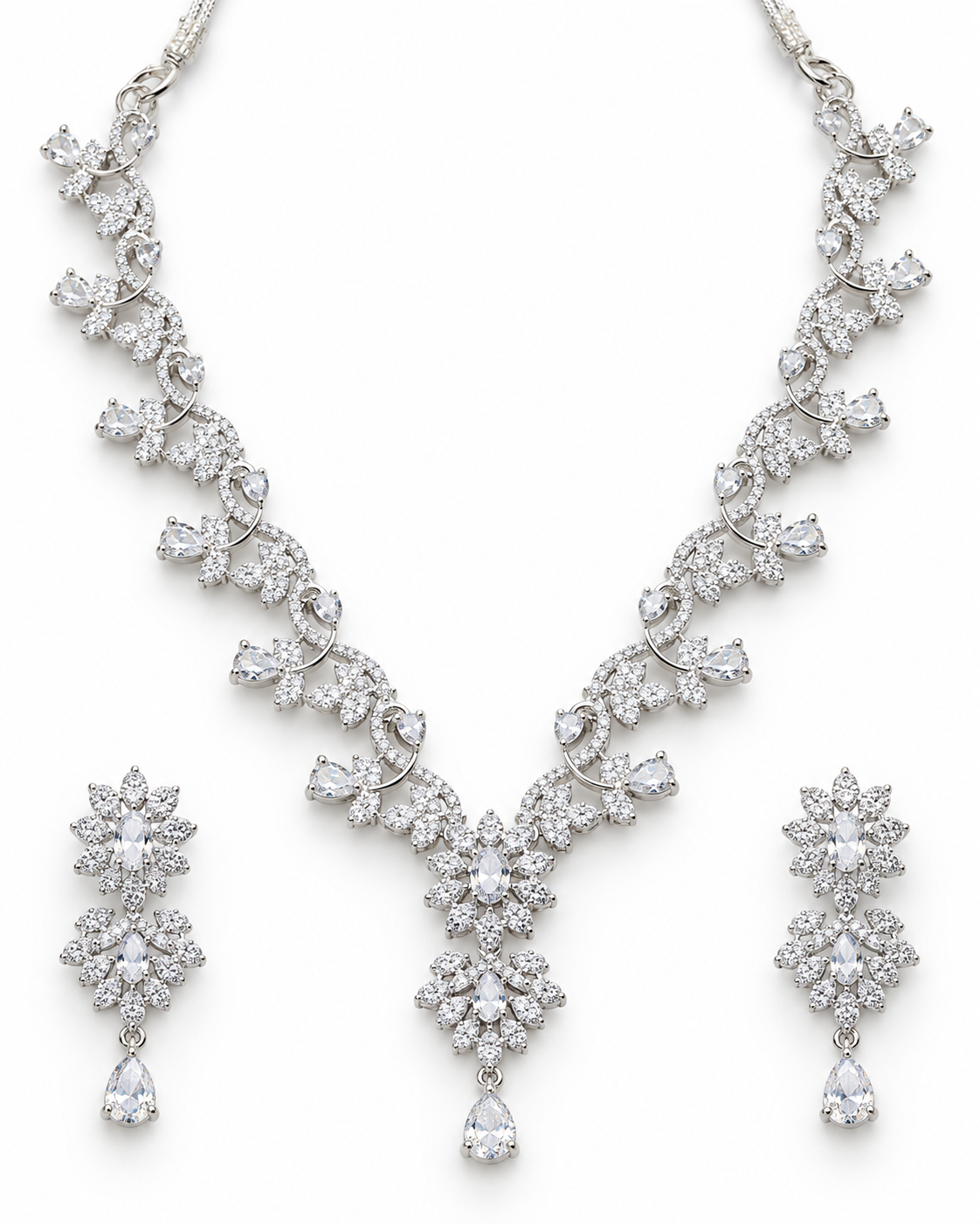 Clear Floral Snowflake Necklace Set