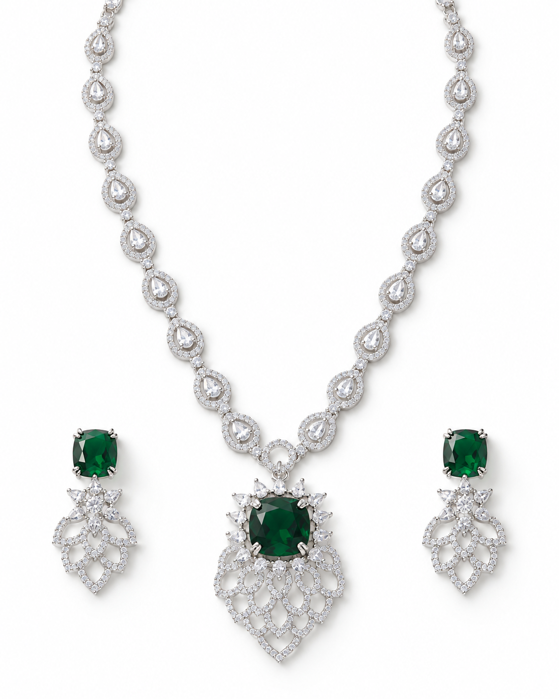 Emerald Lotus Halo Necklace Set
