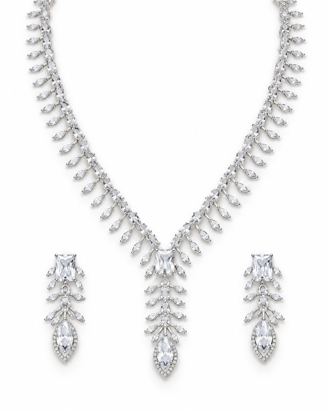 Clear Leaf Cascade Necklace Set