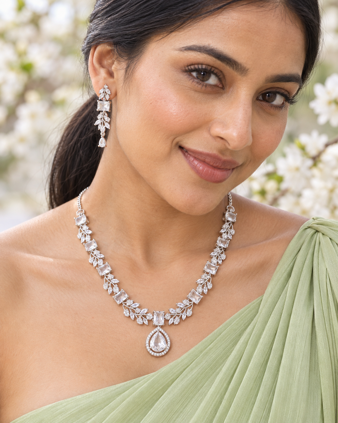 Clear Square Leaf Necklace Set