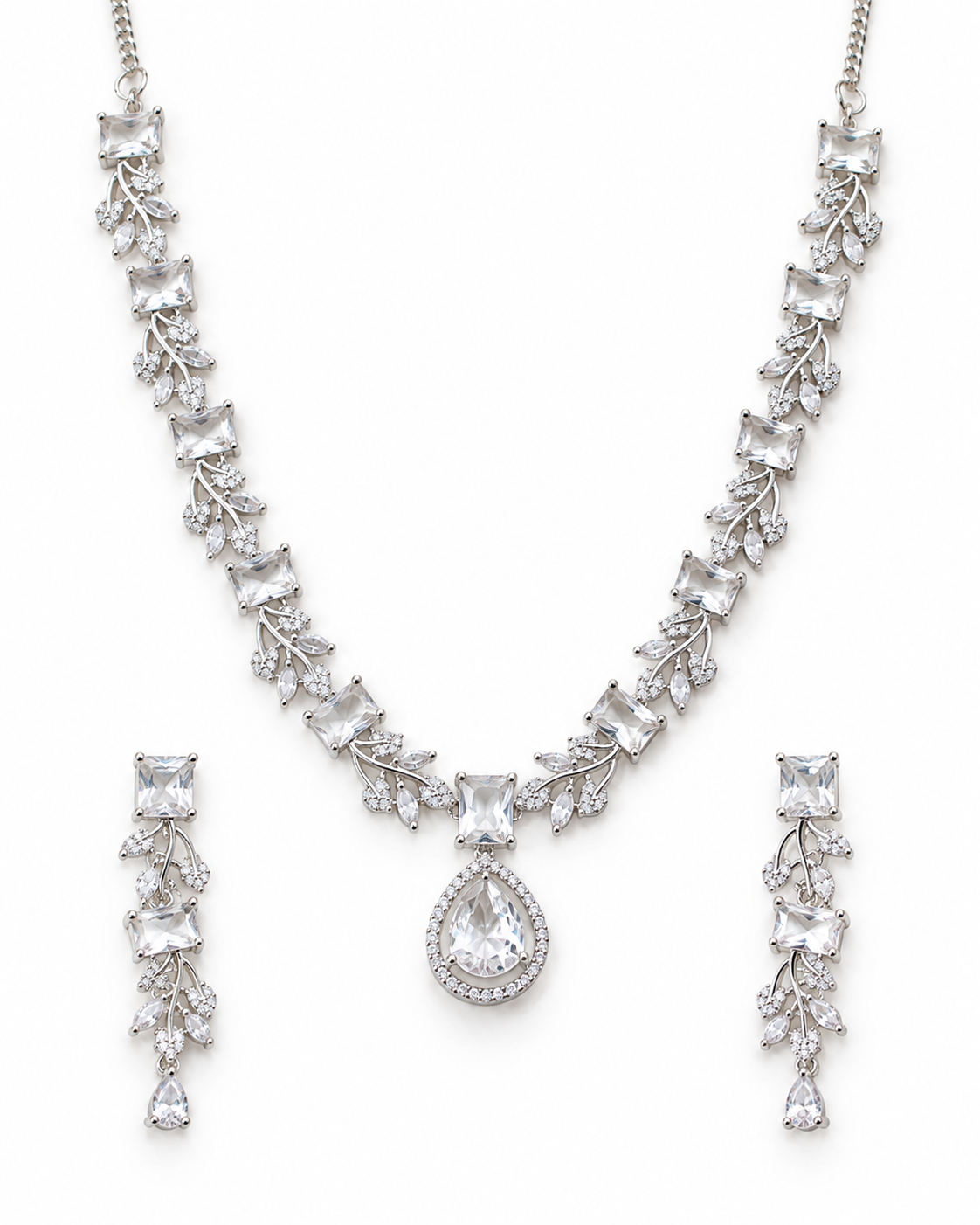 Clear Square Leaf Necklace Set