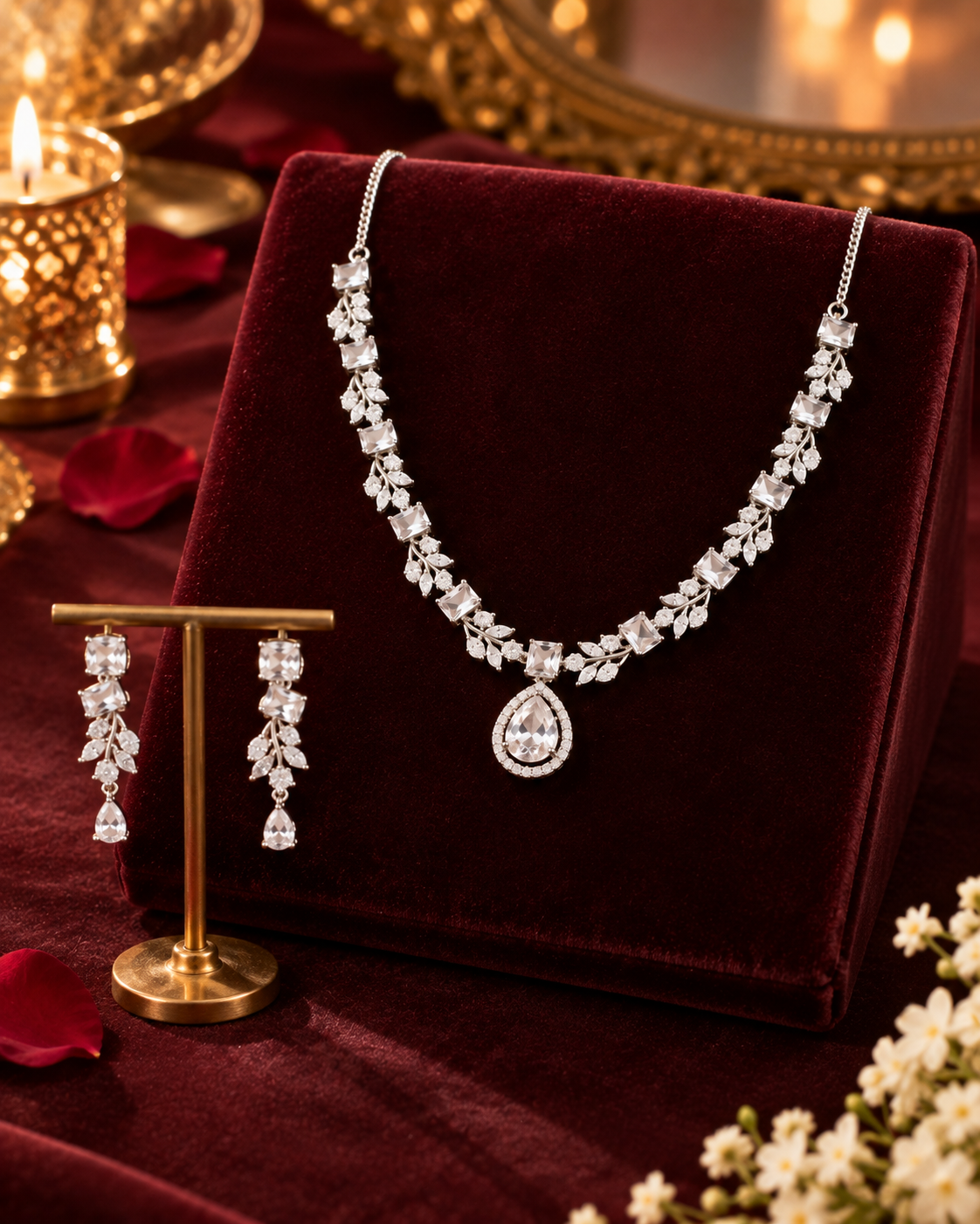 Clear Square Leaf Necklace Set