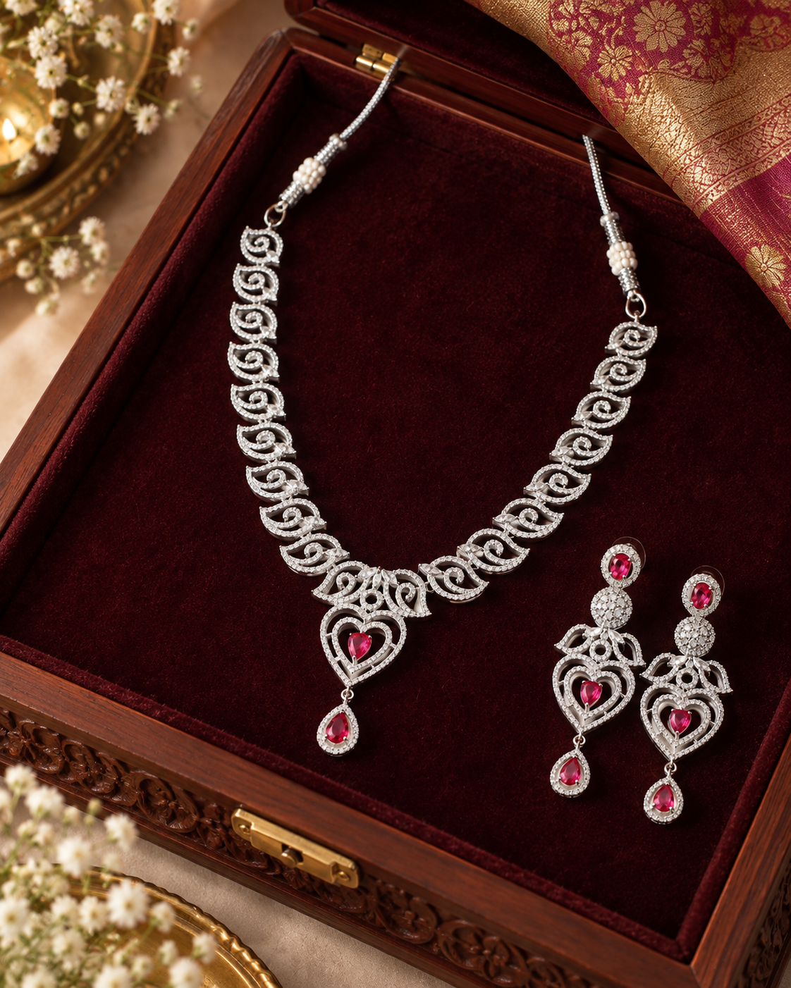 Pink Heart Trio Necklace Set