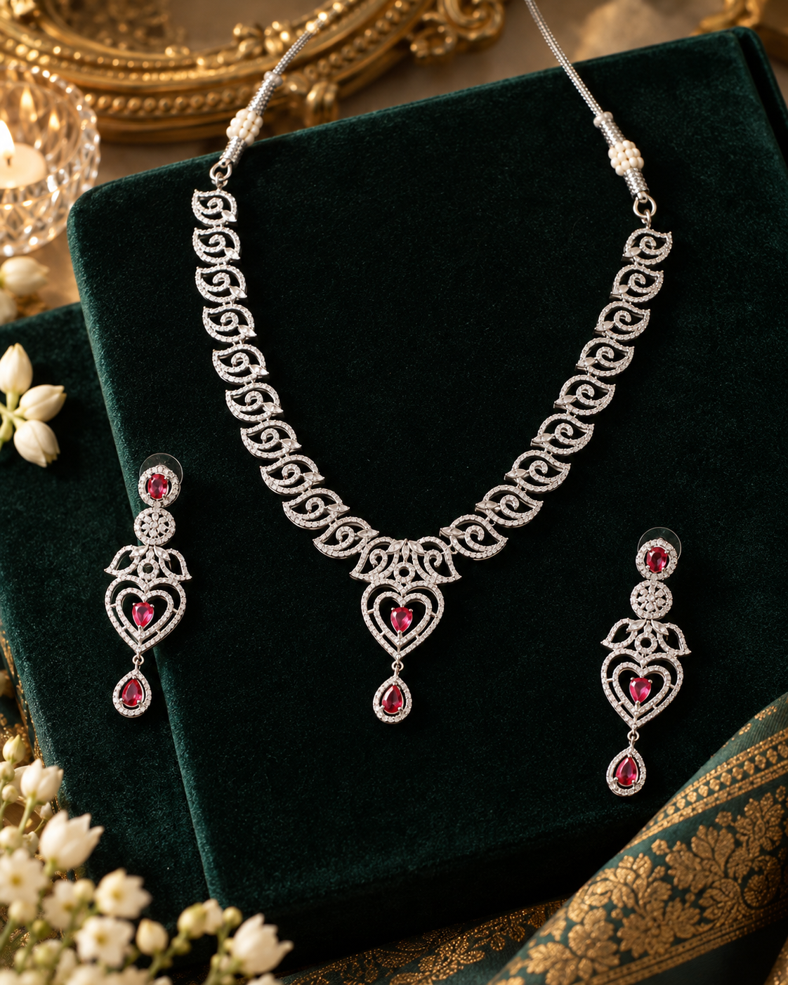 Pink Heart Trio Necklace Set