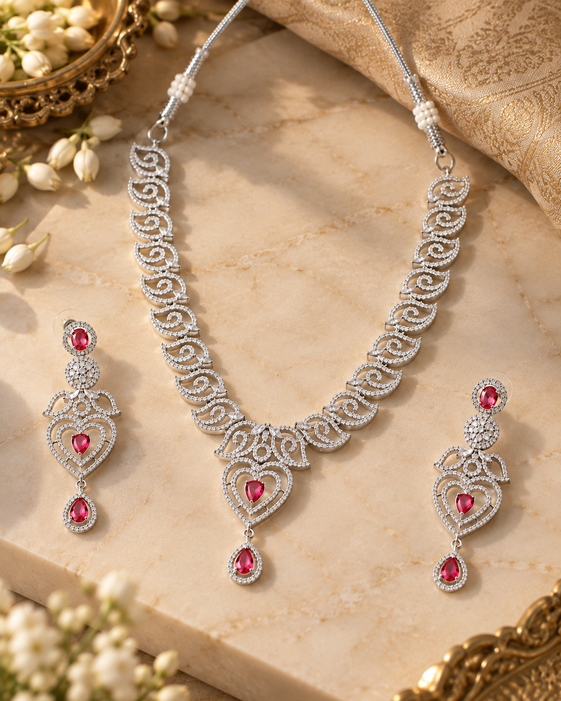 Pink Heart Trio Necklace Set