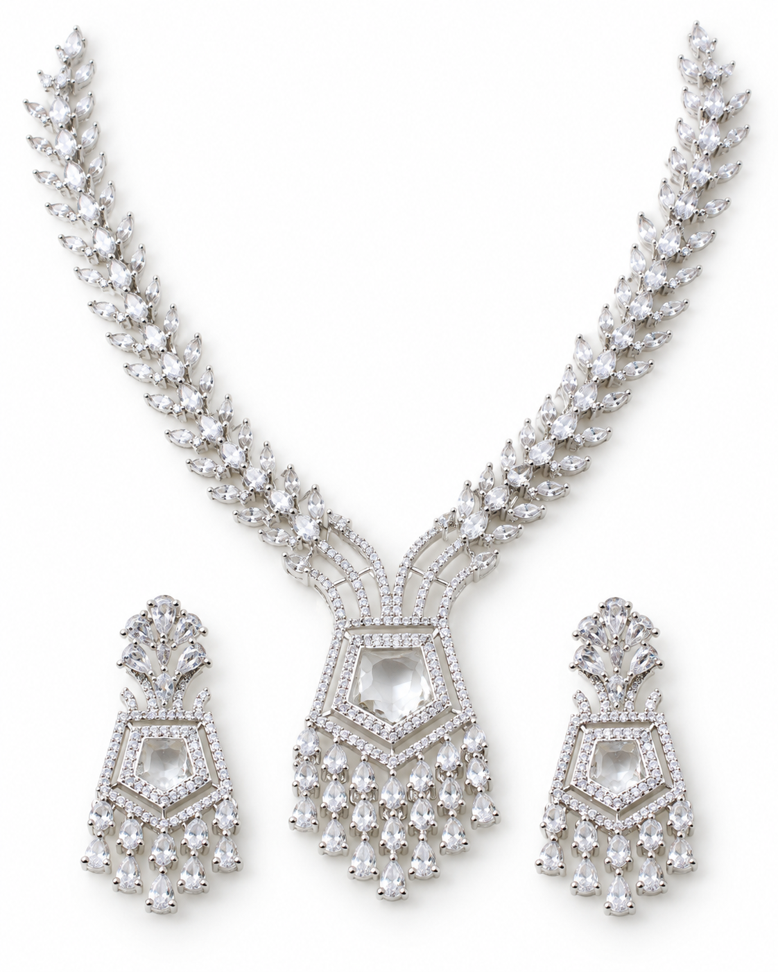 Kundan Pentagon Fringe Necklace Set