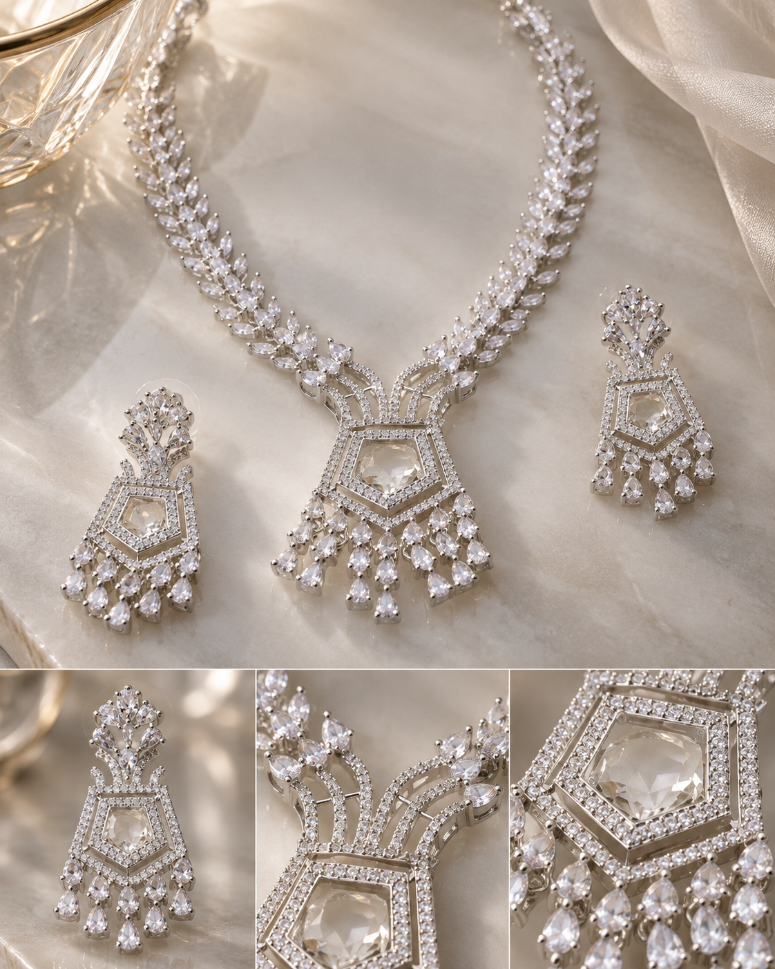 Kundan Pentagon Fringe Necklace Set