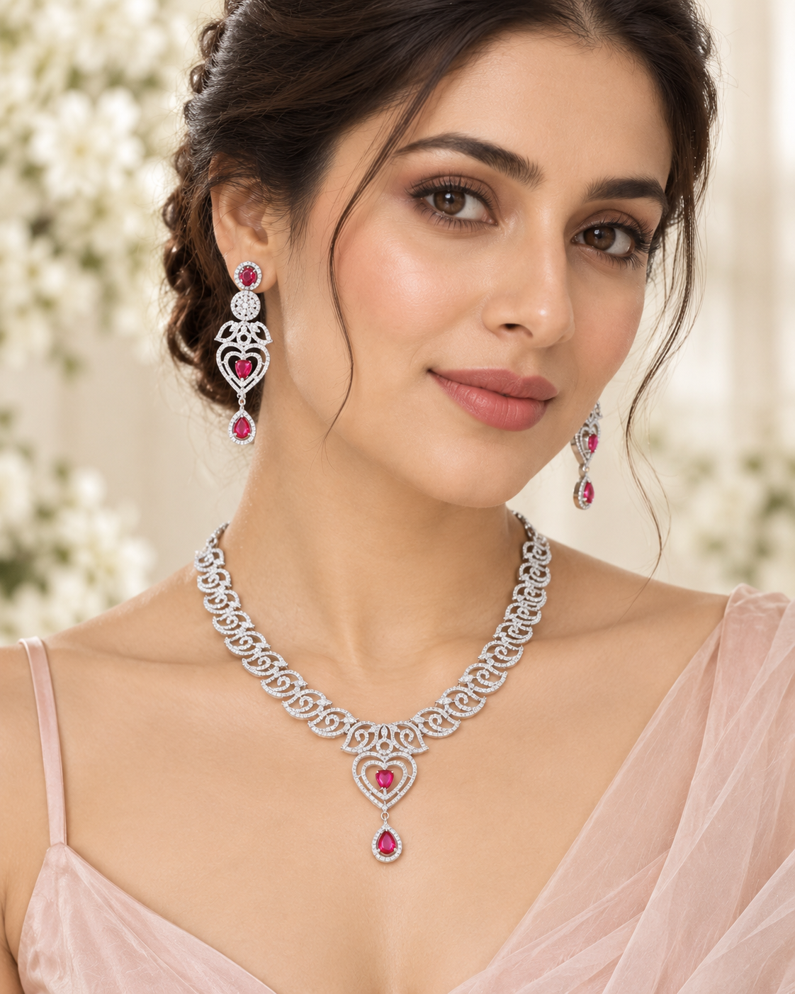 Pink Heart Trio Necklace Set