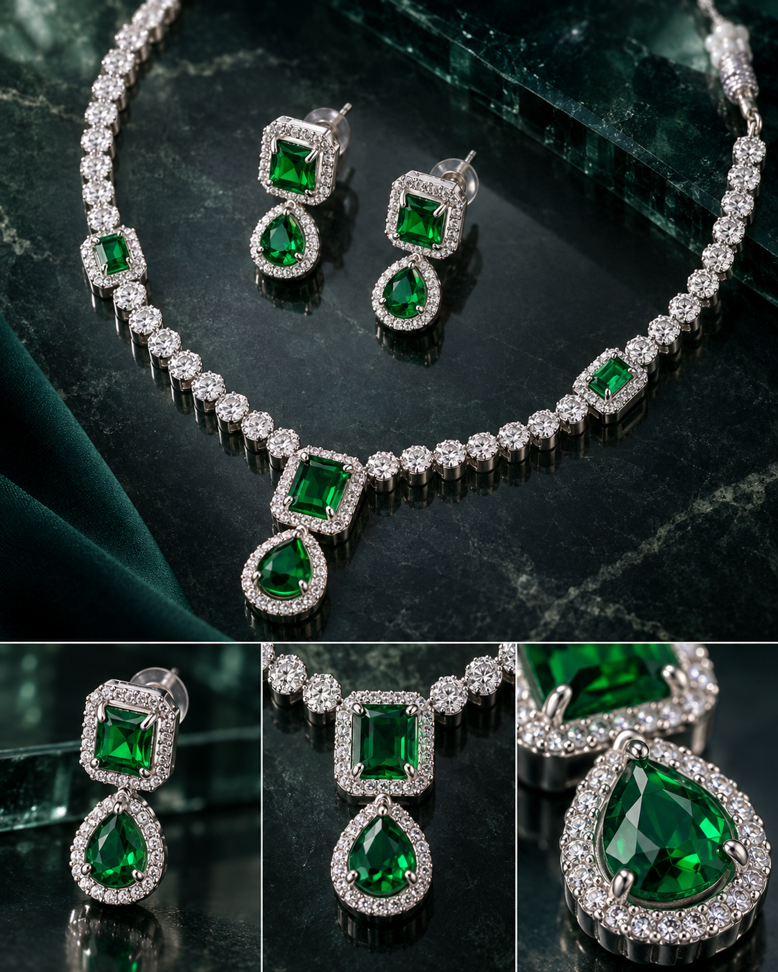 Emerald Square Link Necklace Set