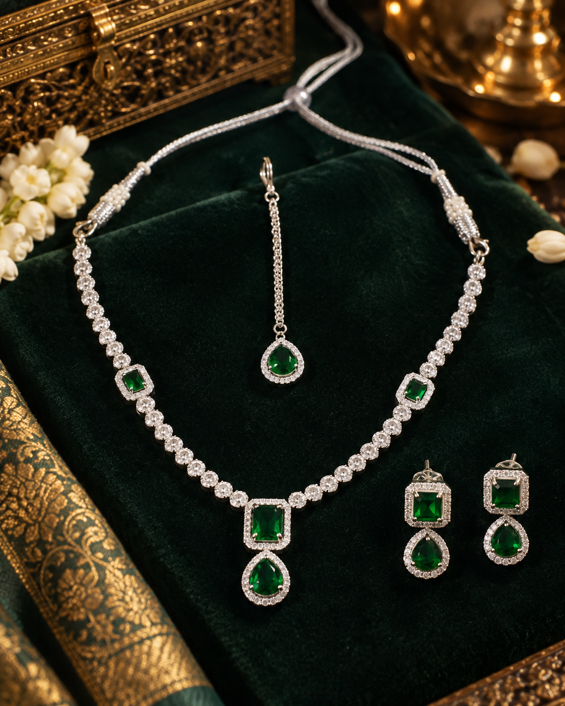 Emerald Square Link Necklace Set