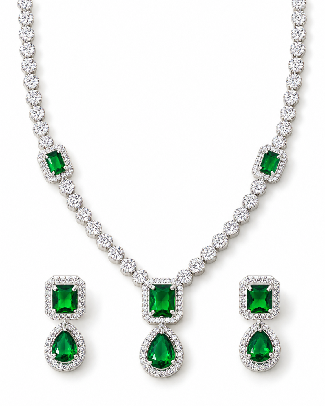 Emerald Square Link Necklace Set