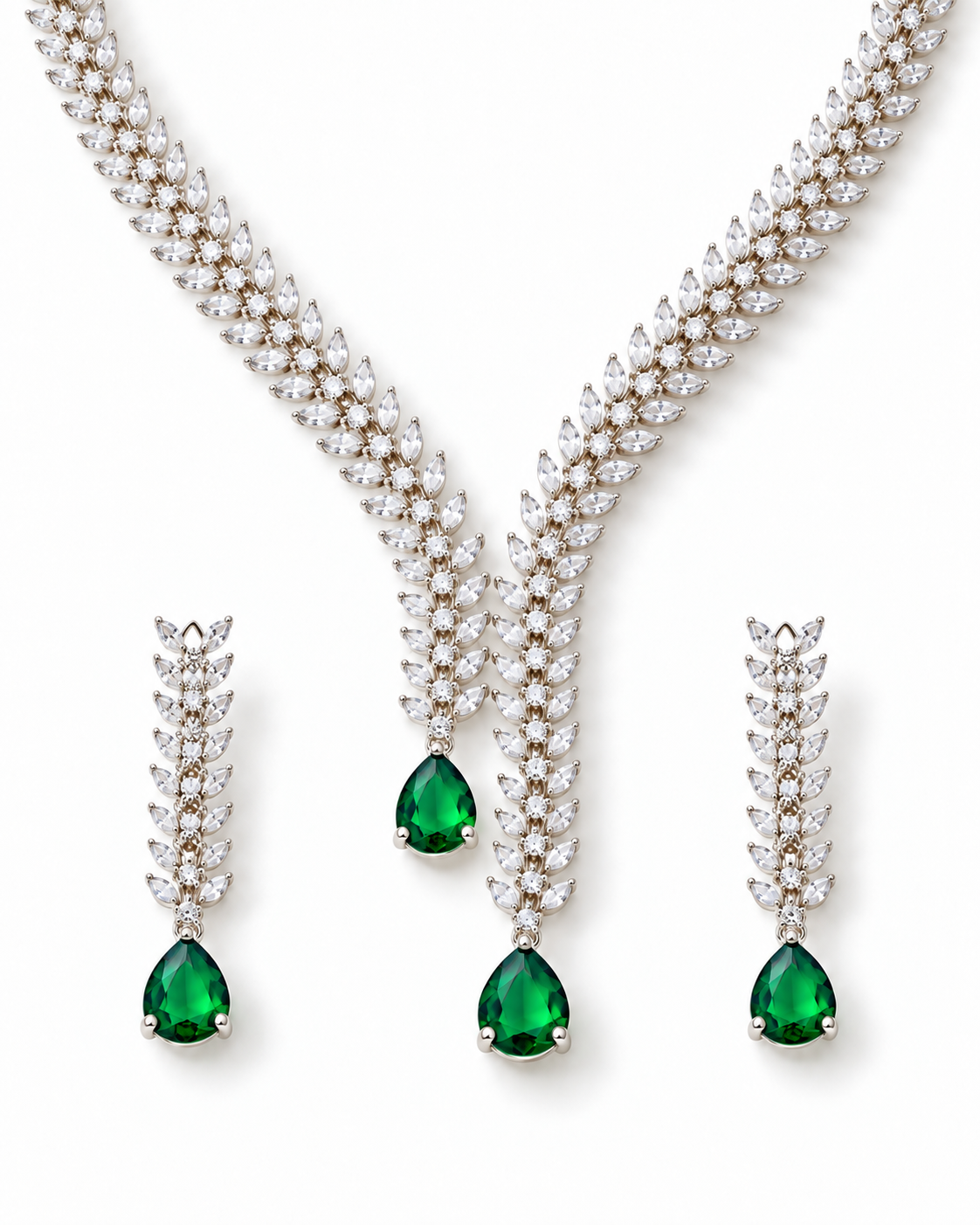 Emerald Fern Drop Necklace Set