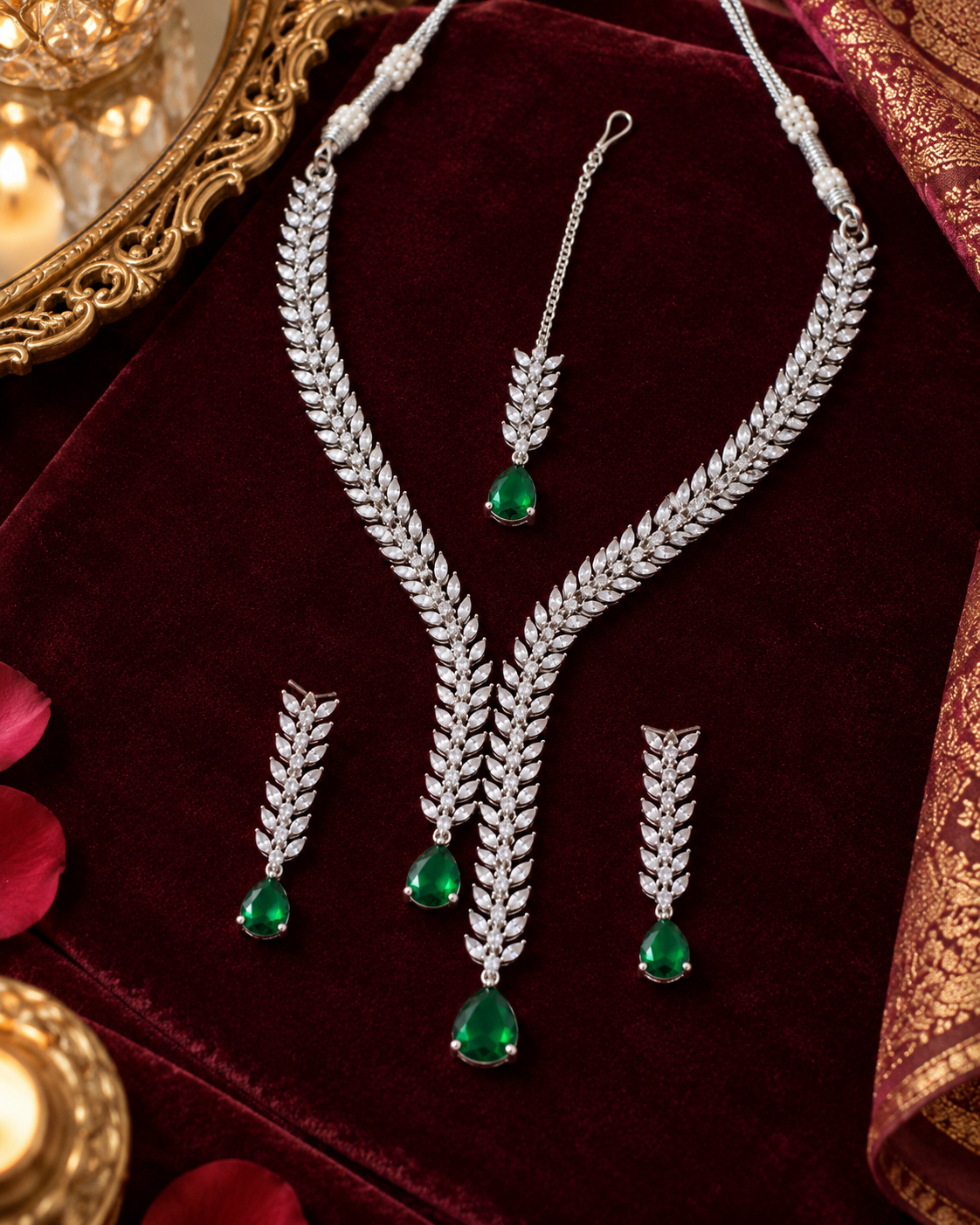 Emerald Fern Drop Necklace Set
