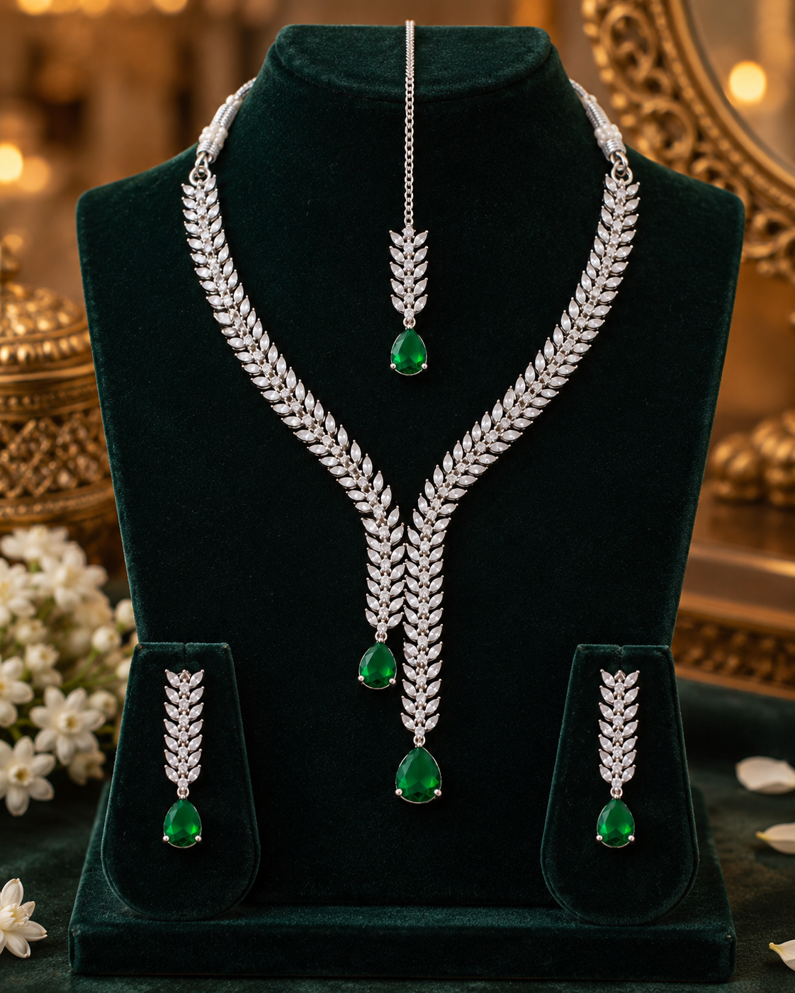 Emerald Fern Drop Necklace Set