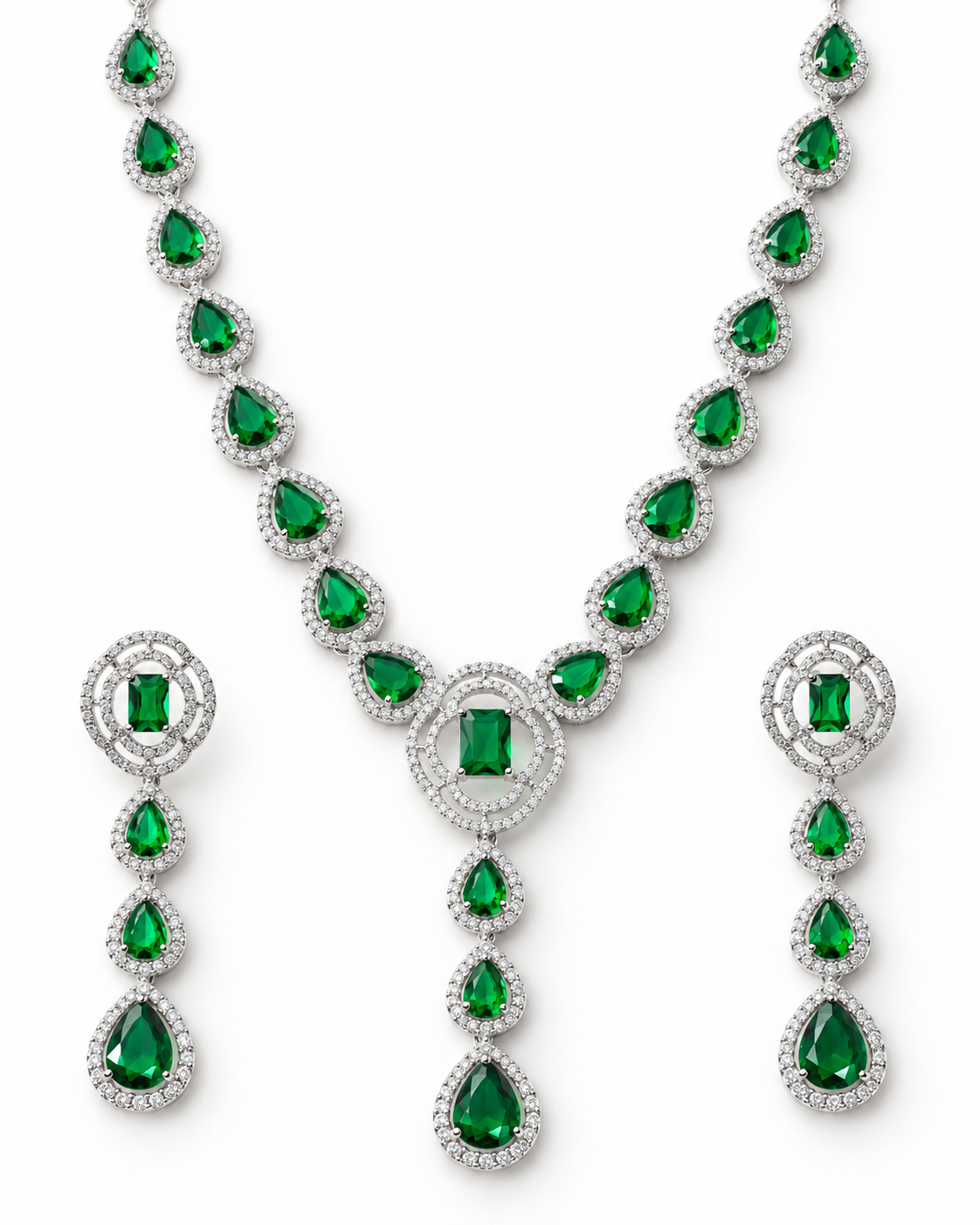 Emerald Cascade Link Necklace Set