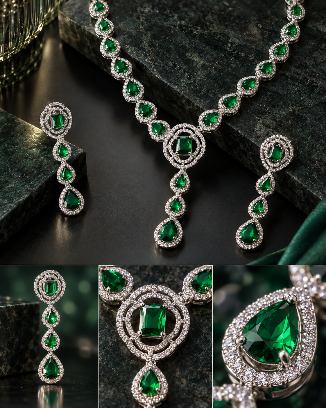 Emerald Cascade Link Necklace Set
