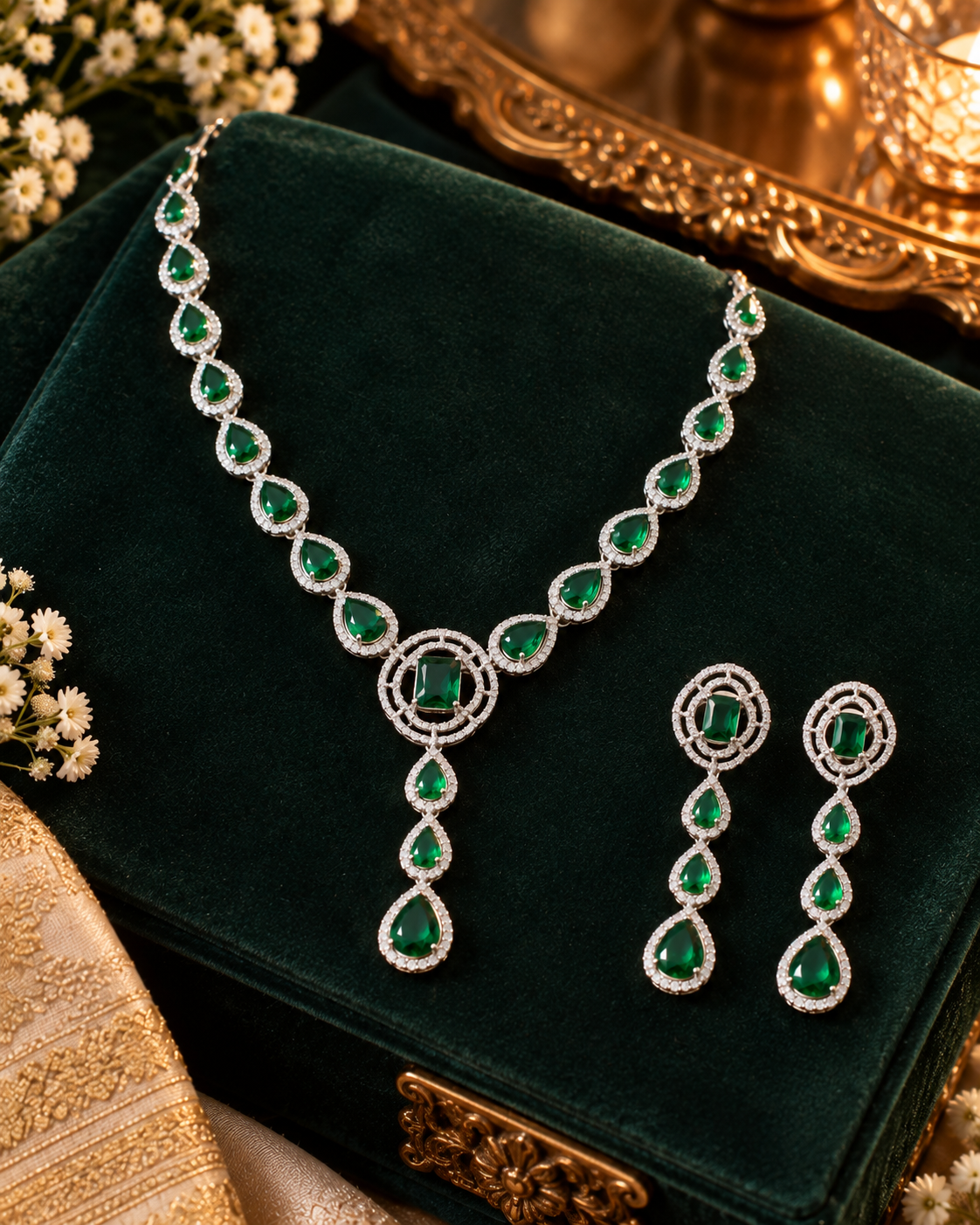 Emerald Cascade Link Necklace Set