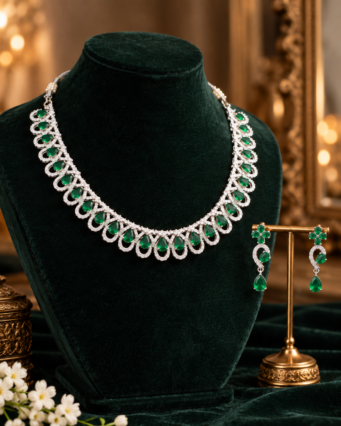 Emerald Loop Collar Necklace Set