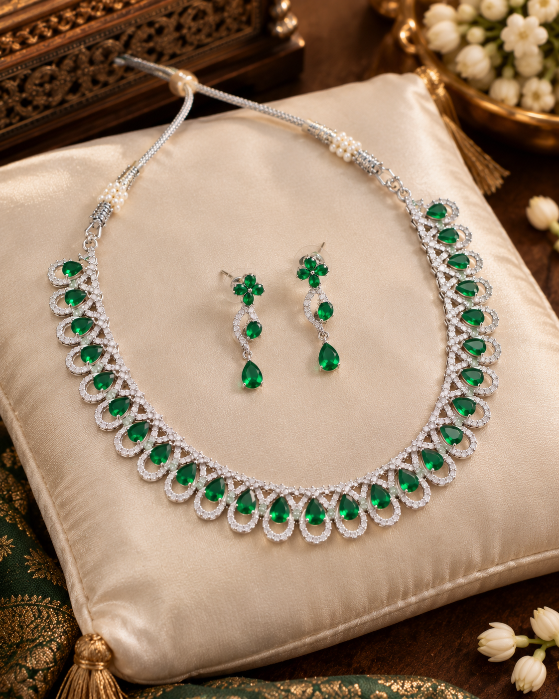 Emerald Loop Collar Necklace Set