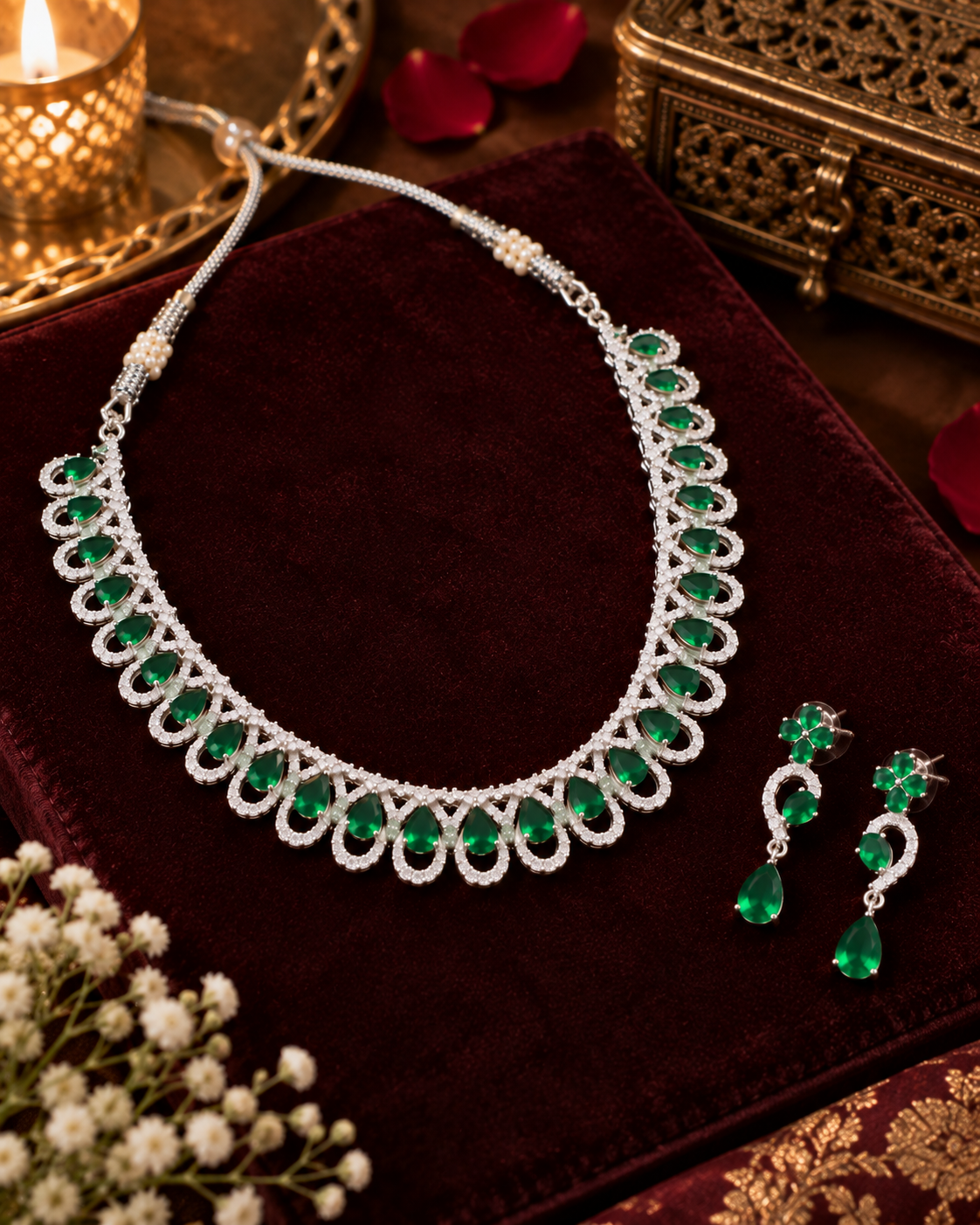 Emerald Loop Collar Necklace Set