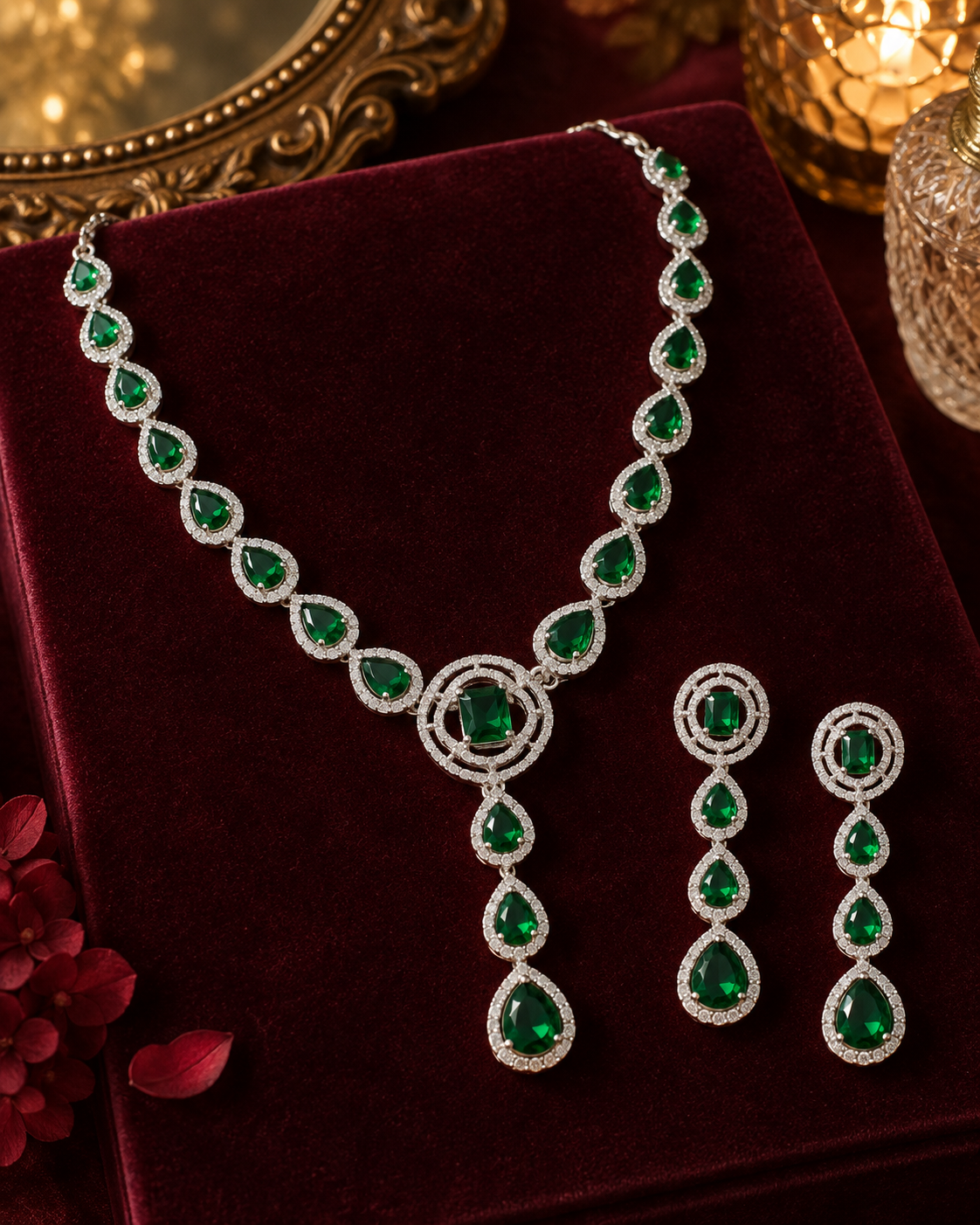 Emerald Cascade Link Necklace Set