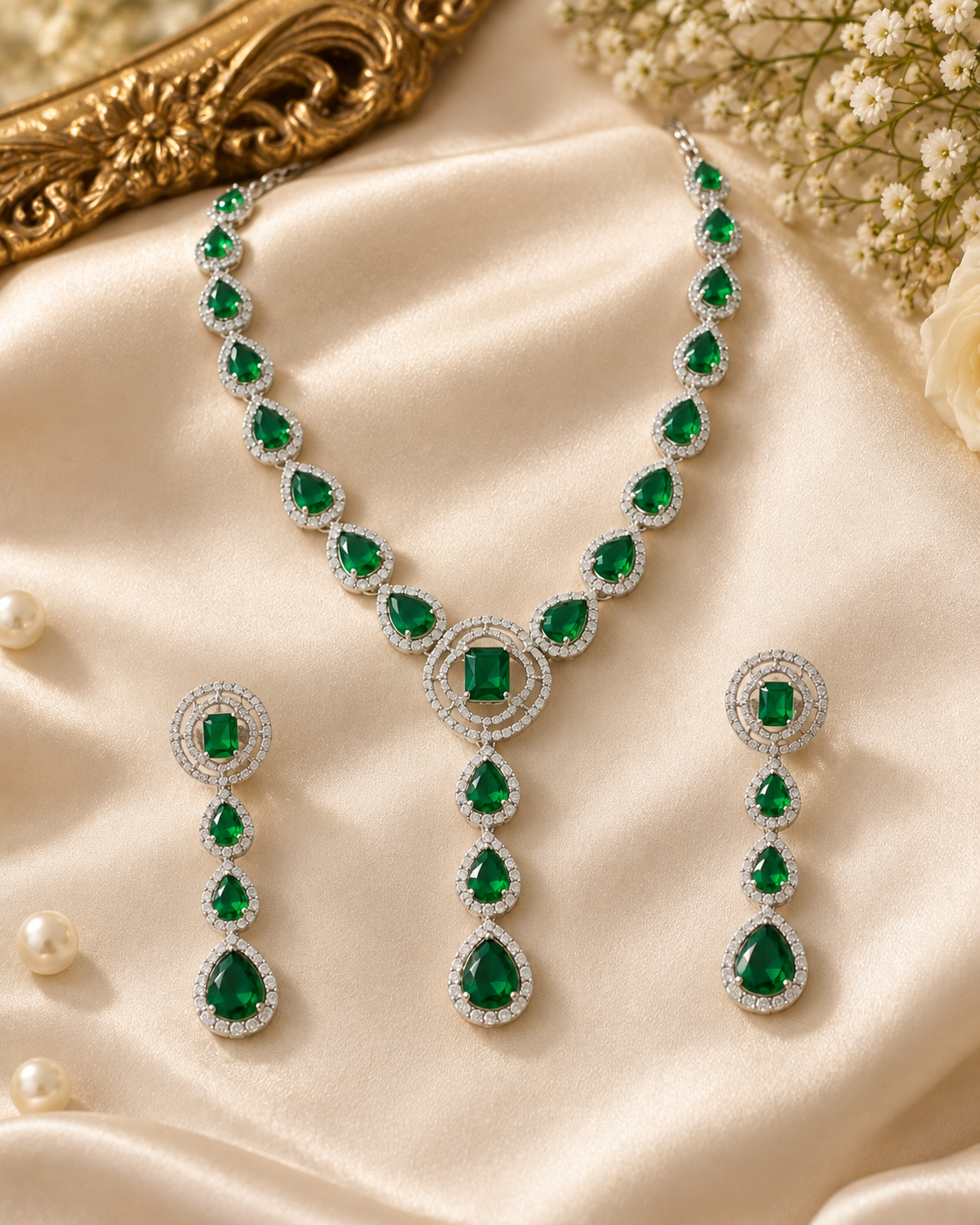 Emerald Cascade Link Necklace Set