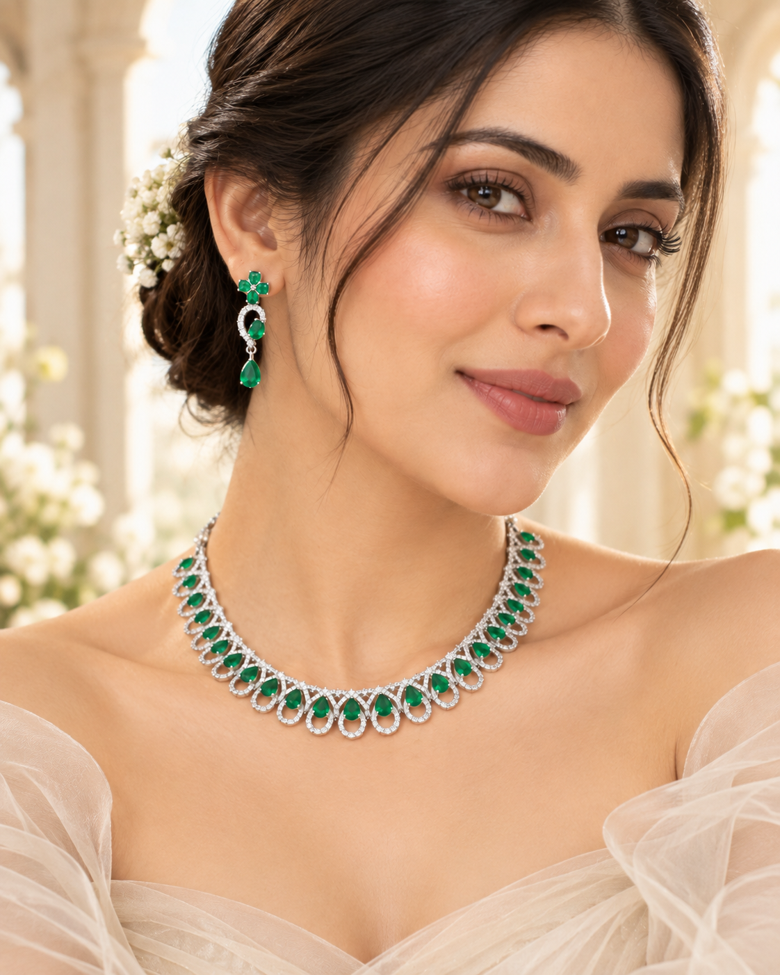 Emerald Loop Collar Necklace Set