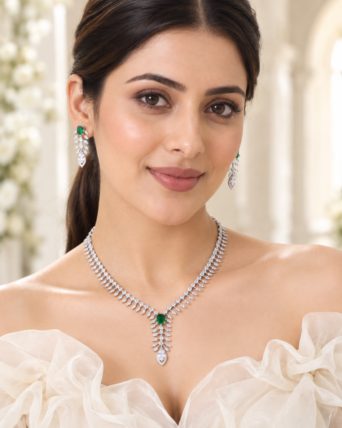 Delicate Clear Leaf Spray Necklace Set