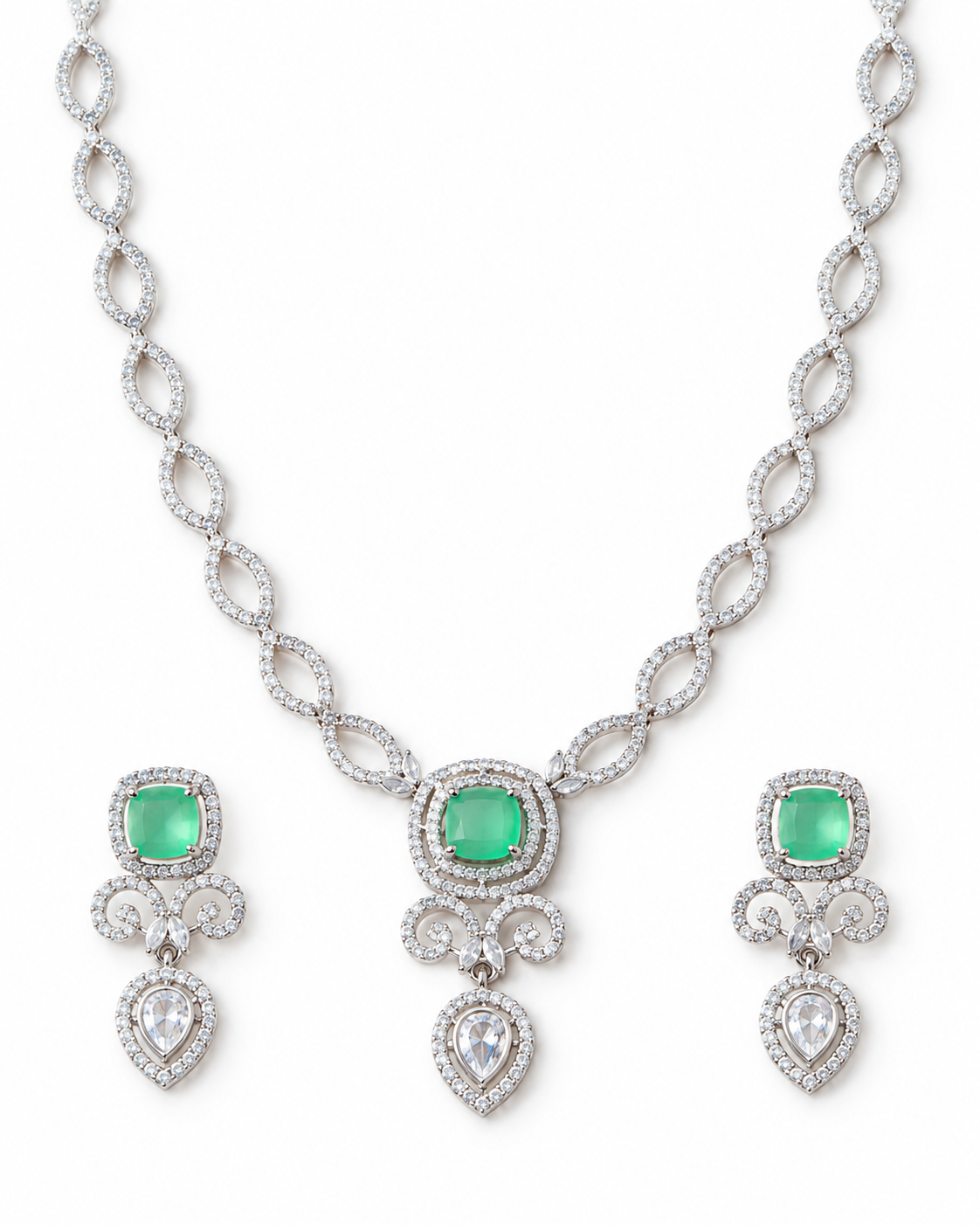 Emerald Scroll Halo Necklace Set