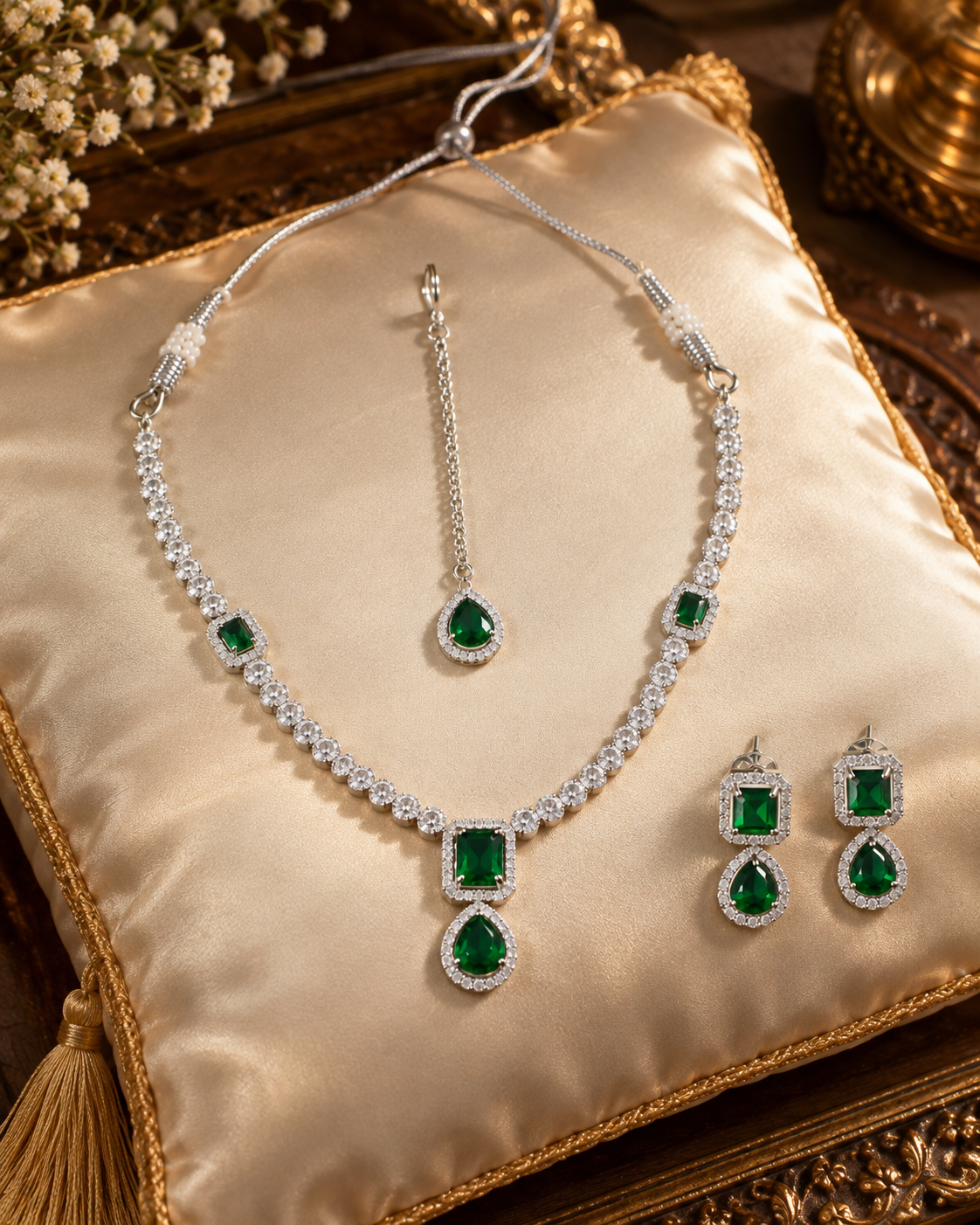 Emerald Square Link Necklace Set