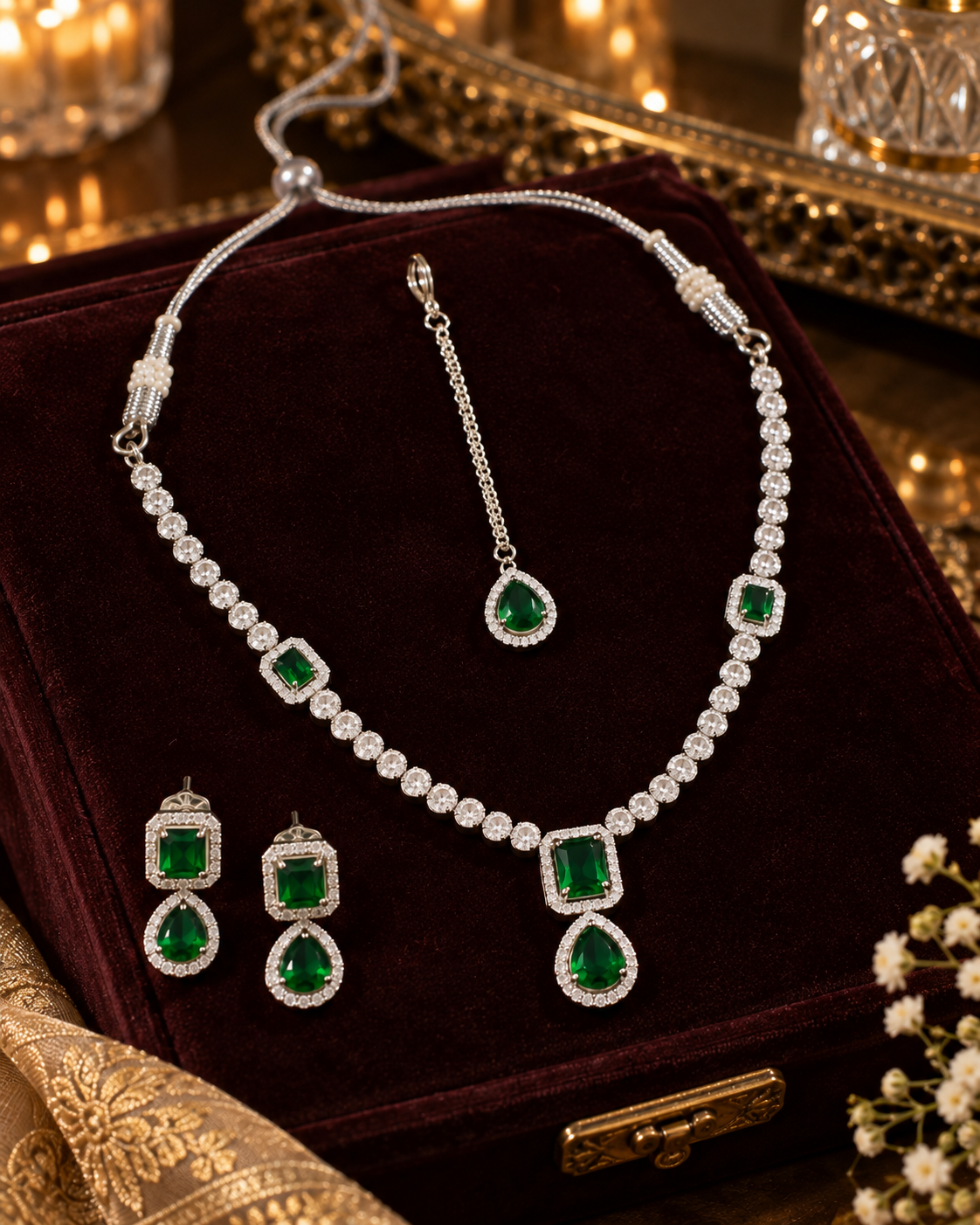 Emerald Square Link Necklace Set