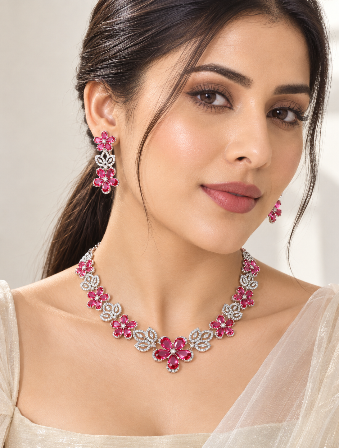 Pink Clover Cluster Necklace Set