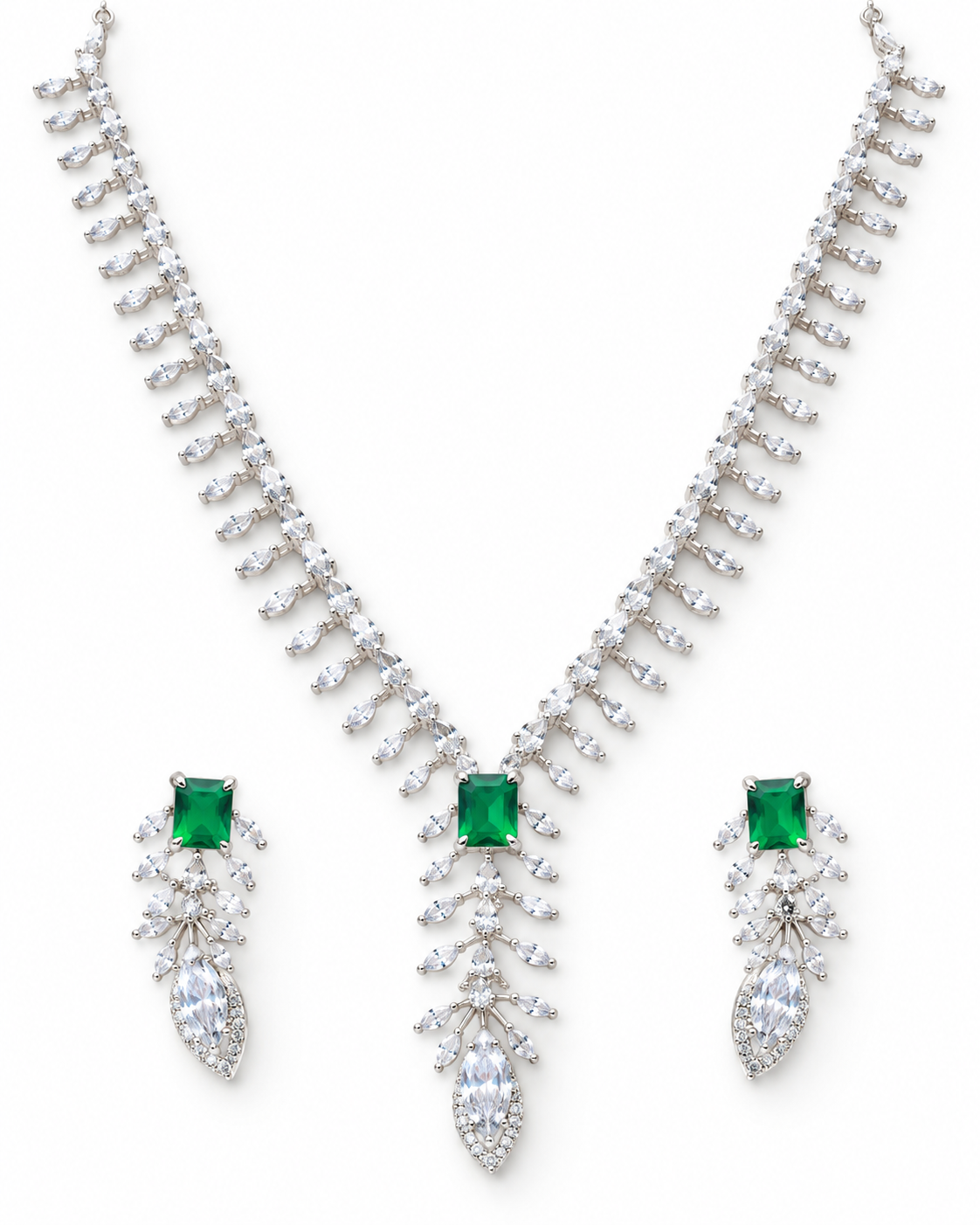 Delicate Clear Leaf Spray Necklace Set