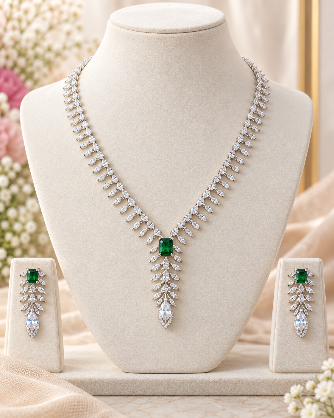 Delicate Clear Leaf Spray Necklace Set