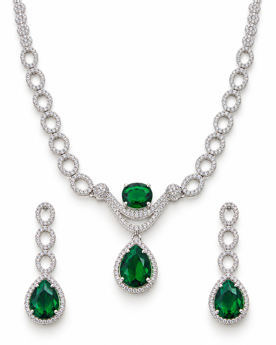 Emerald Infinity Loop Necklace Set